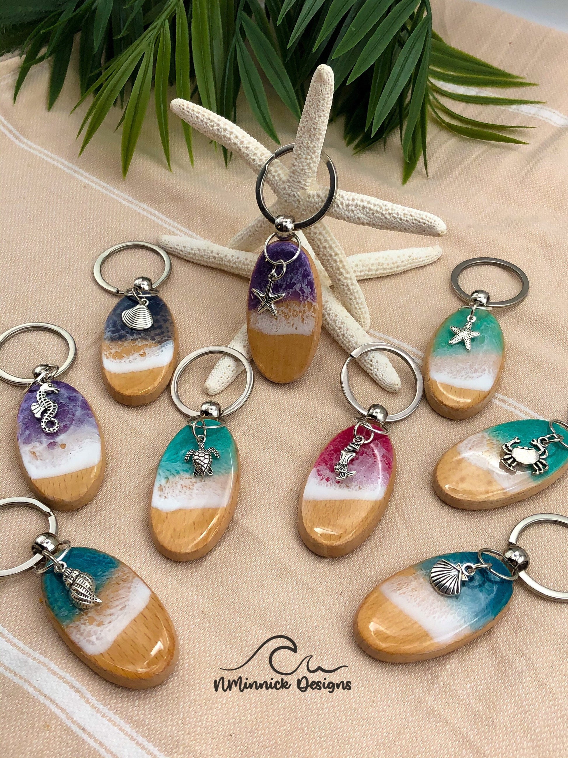 Resin Ocean Keychain with Beach Charm