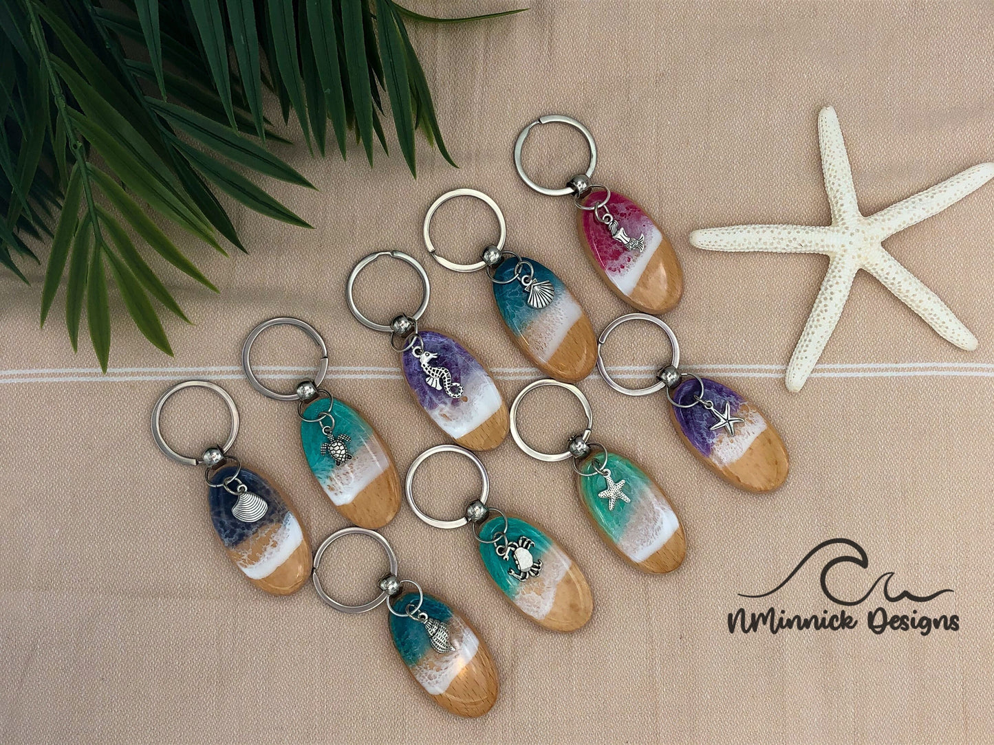 Resin Ocean Keychain with Beach Charm