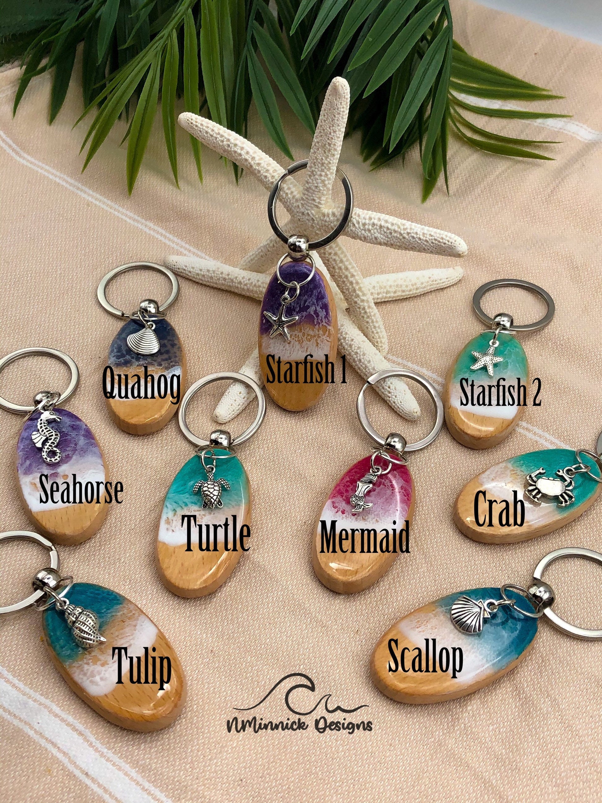 Resin Ocean Keychain with Beach Charm