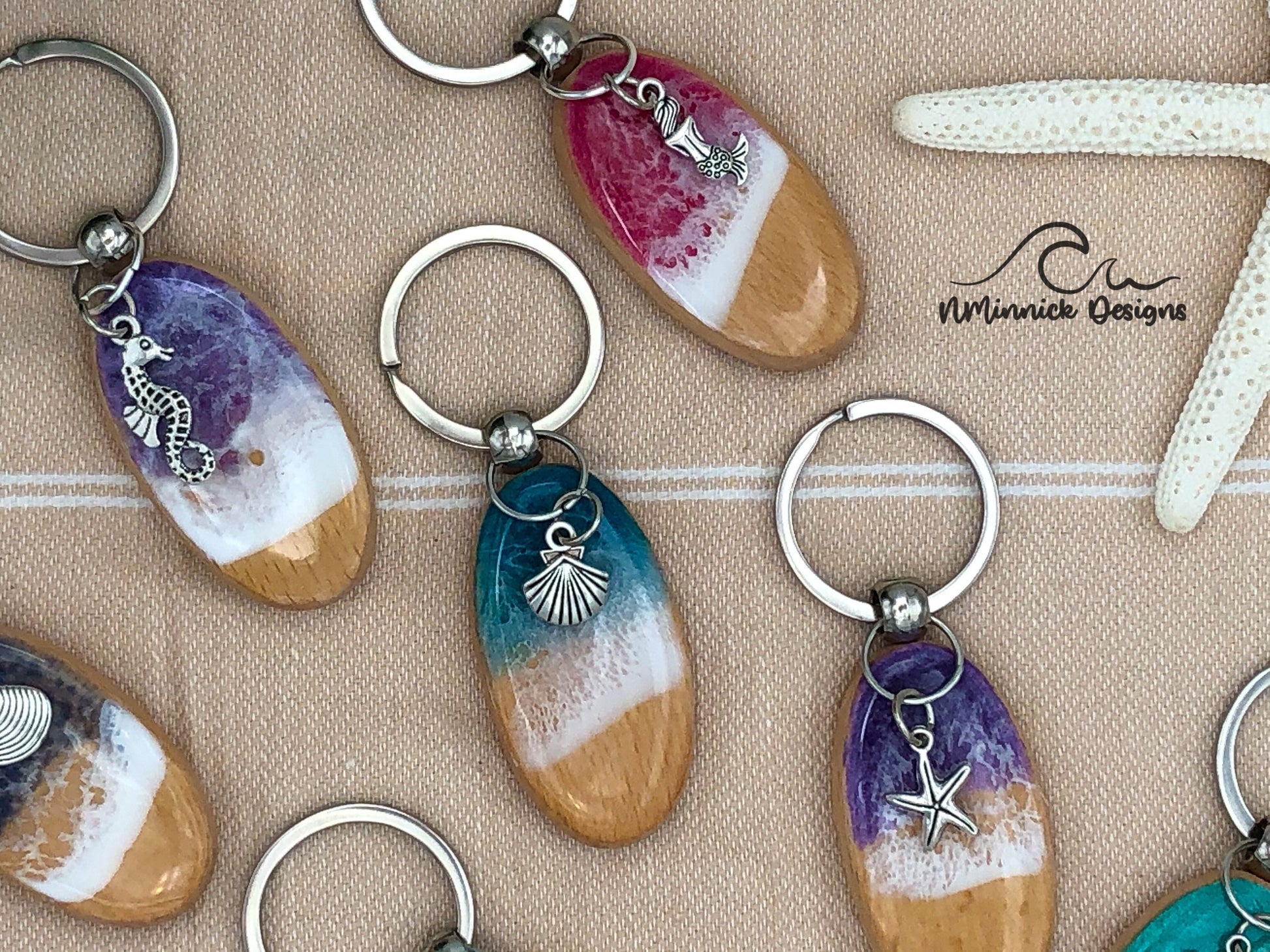 Resin Ocean Keychain with Beach Charm