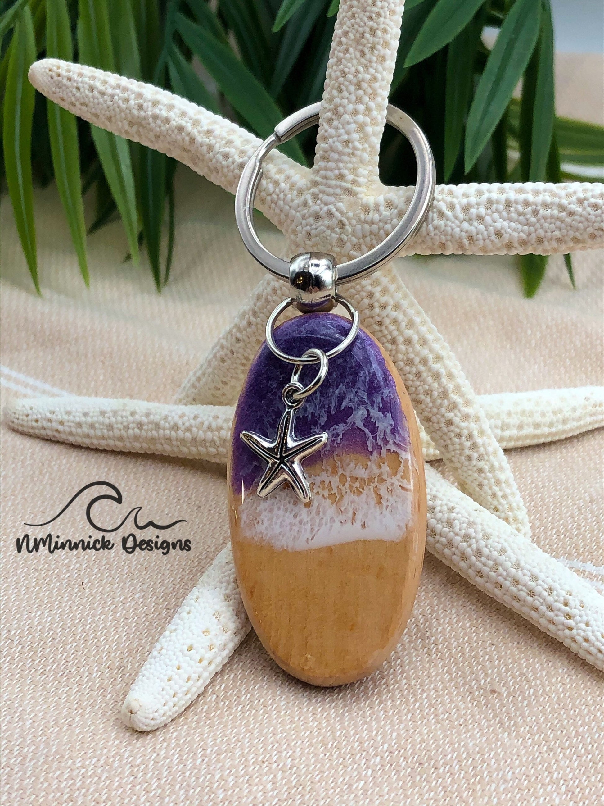 Resin Ocean Keychain with Beach Charm