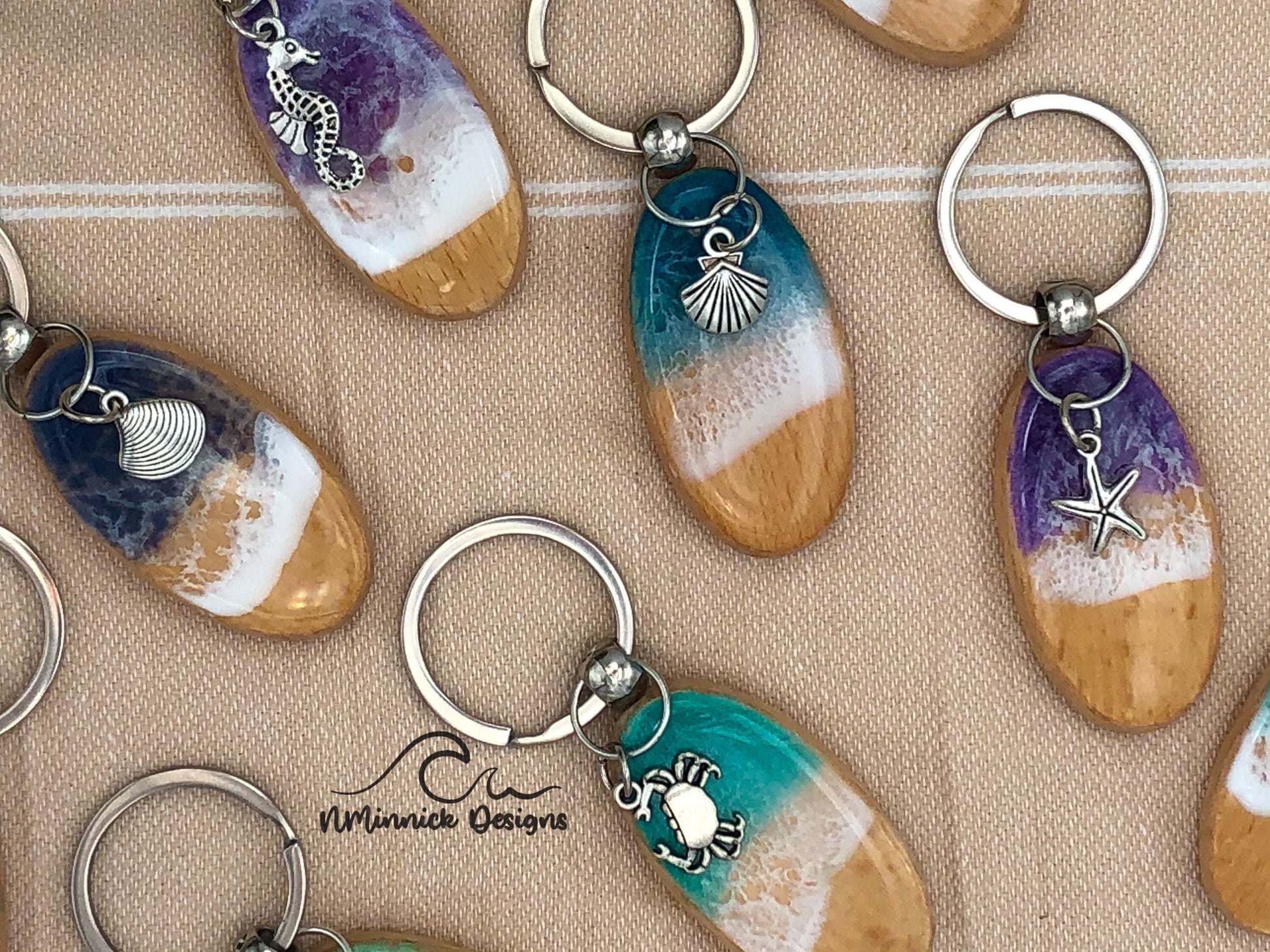 Resin Ocean Keychain with Beach Charm