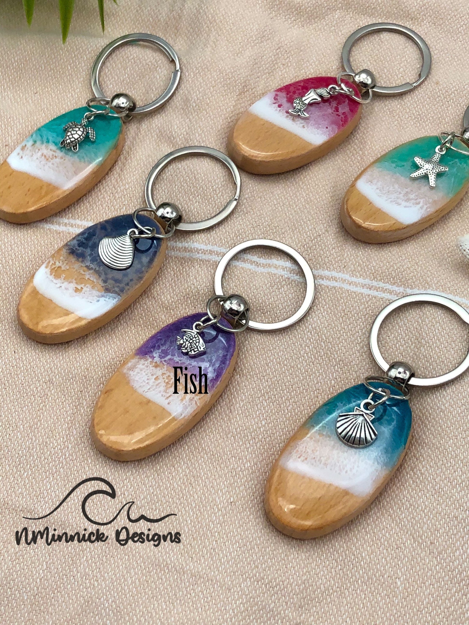 Resin Ocean Keychain with Beach Charm