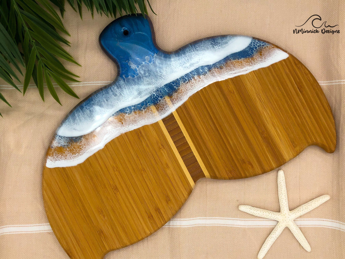 Whale Tail Bamboo Resin Cheese Board with Personalized Mother's Day Card, I Whaley Love You, Beach Lover Gift