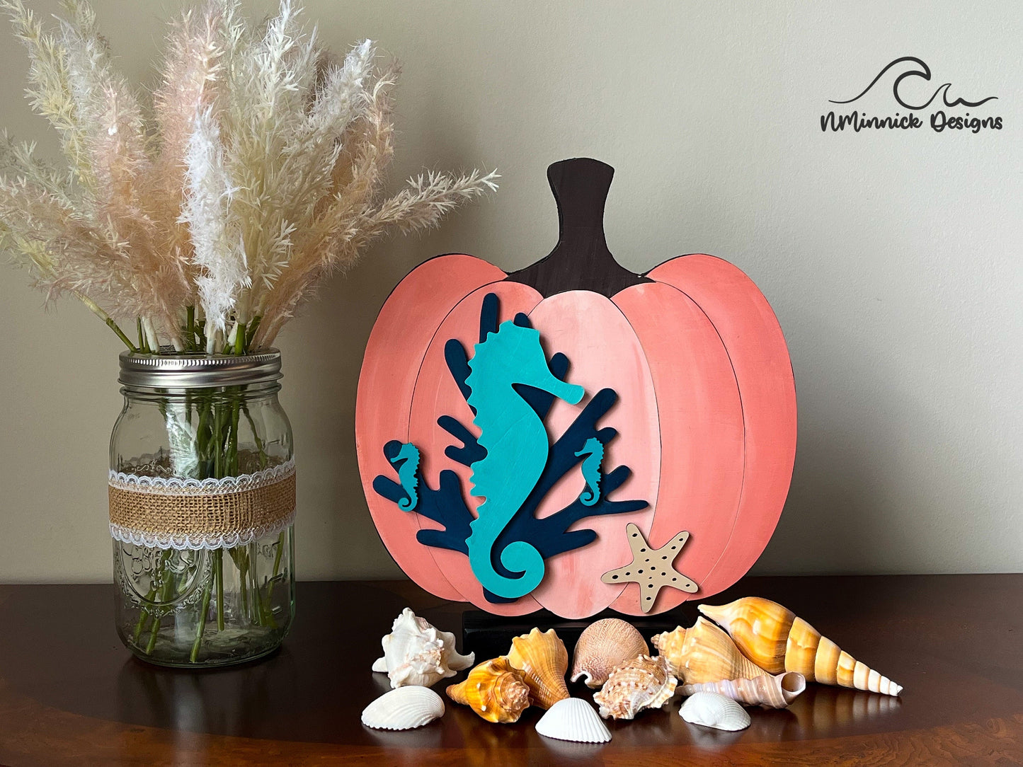 Coastal Pumpkin Fall Table Decor - Seahorse