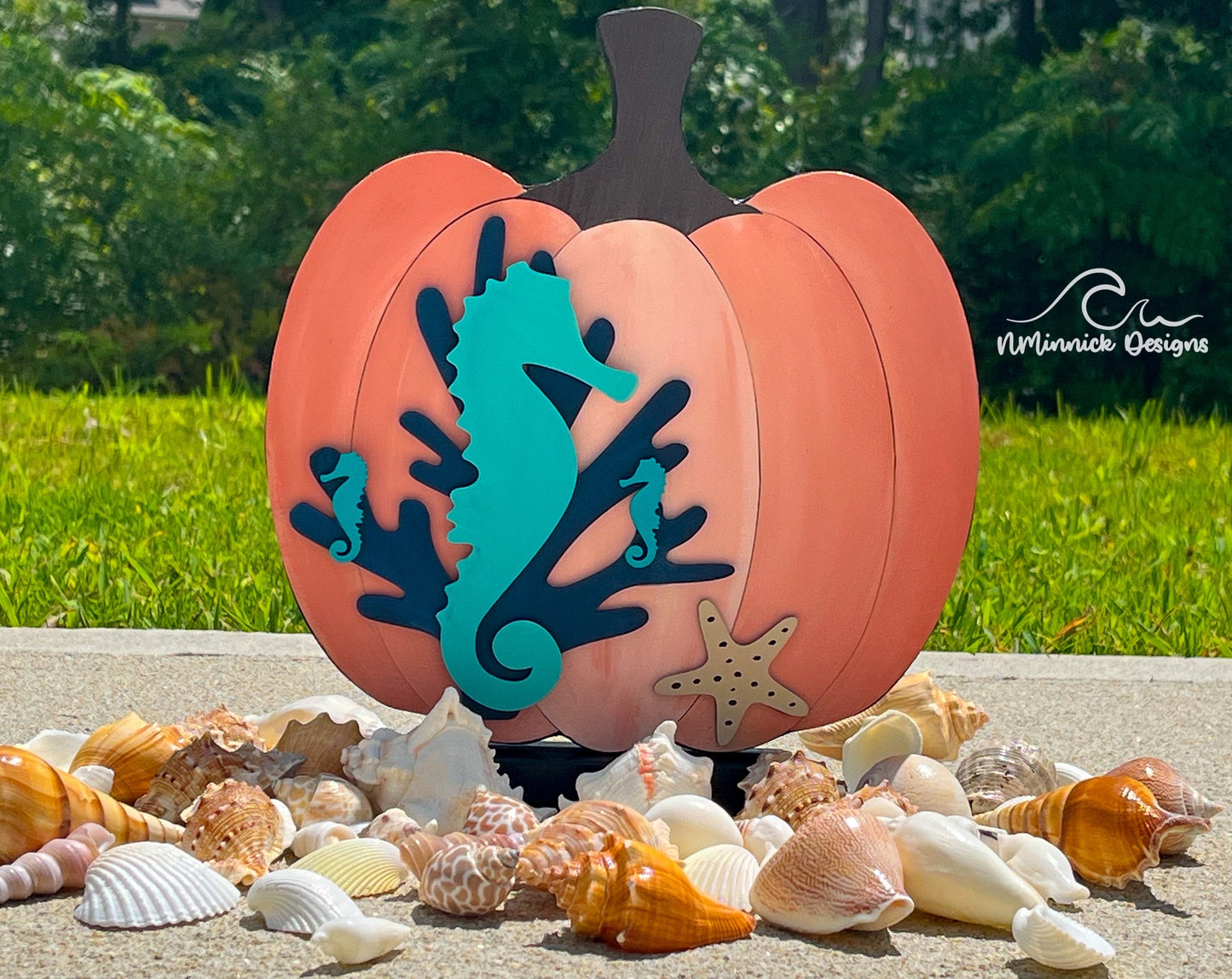 Coastal Pumpkin Fall Table Decor - Seahorse