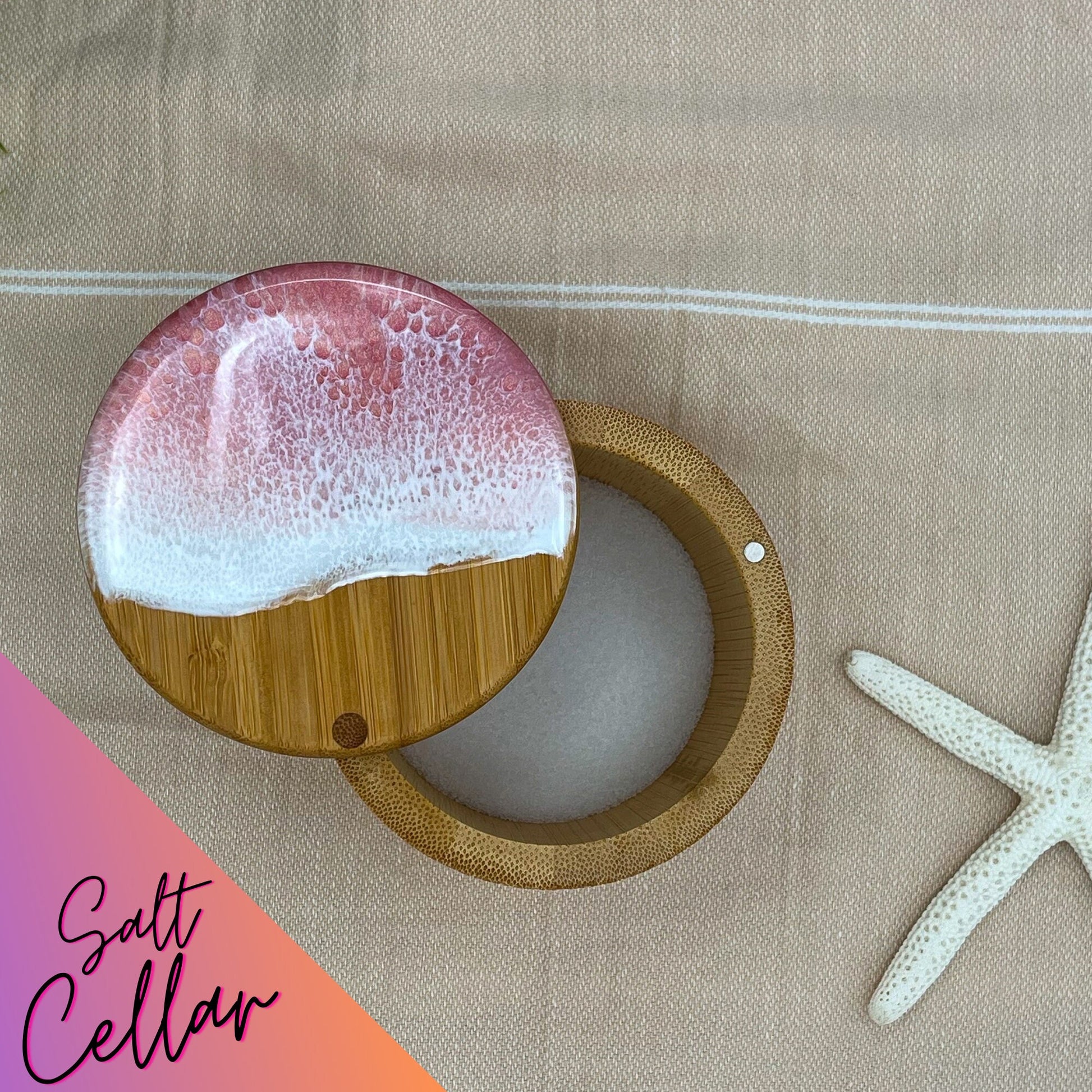 Pink Ocean Resin Bamboo Salt Cellars