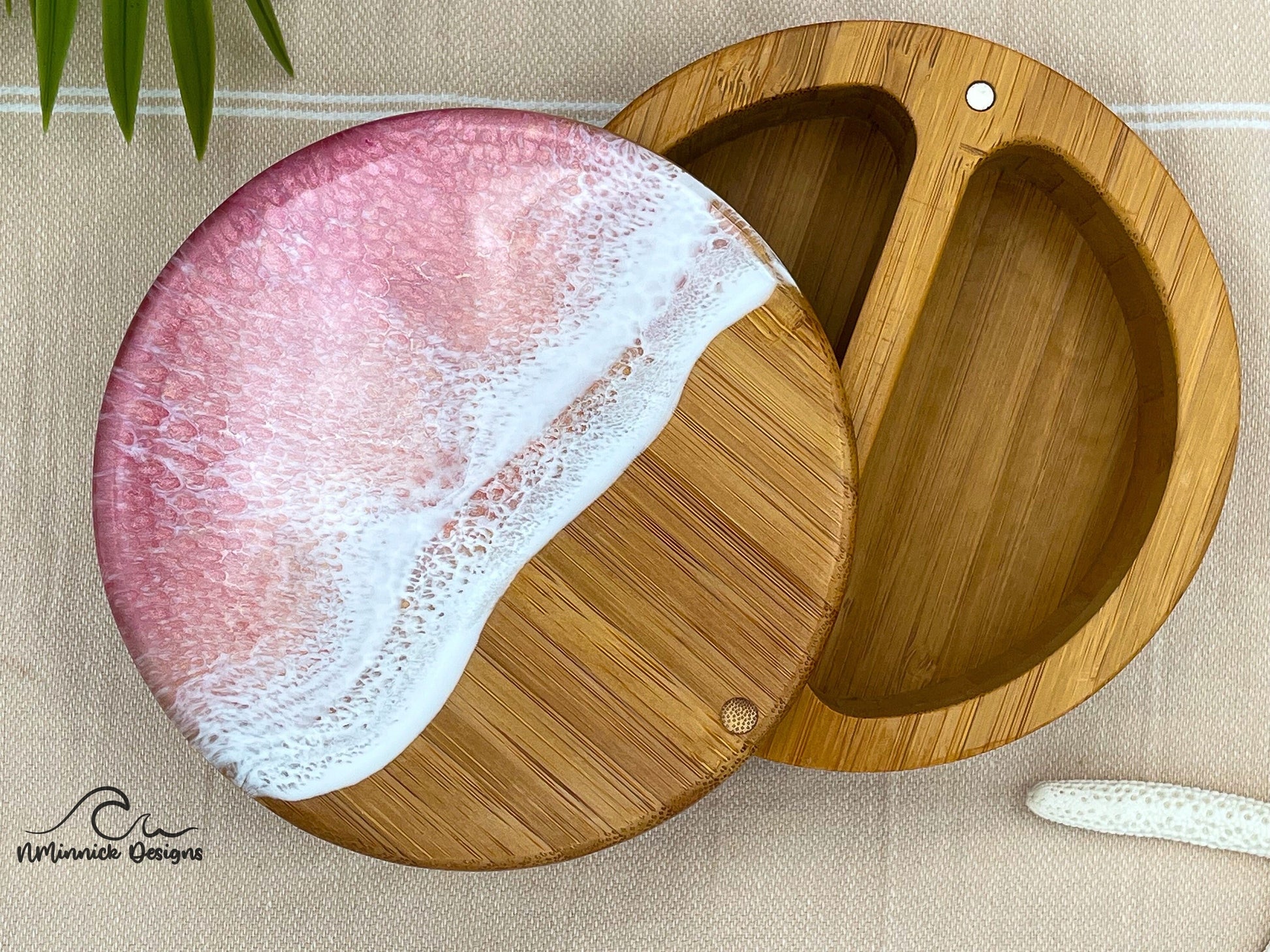 Pink Ocean Resin Bamboo Salt Cellars