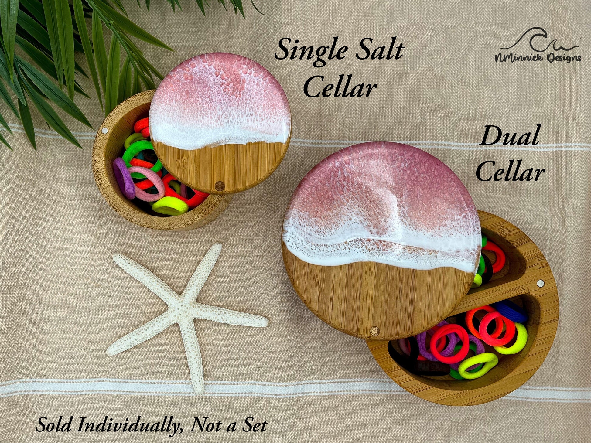 Pink Ocean Resin Bamboo Salt Cellars