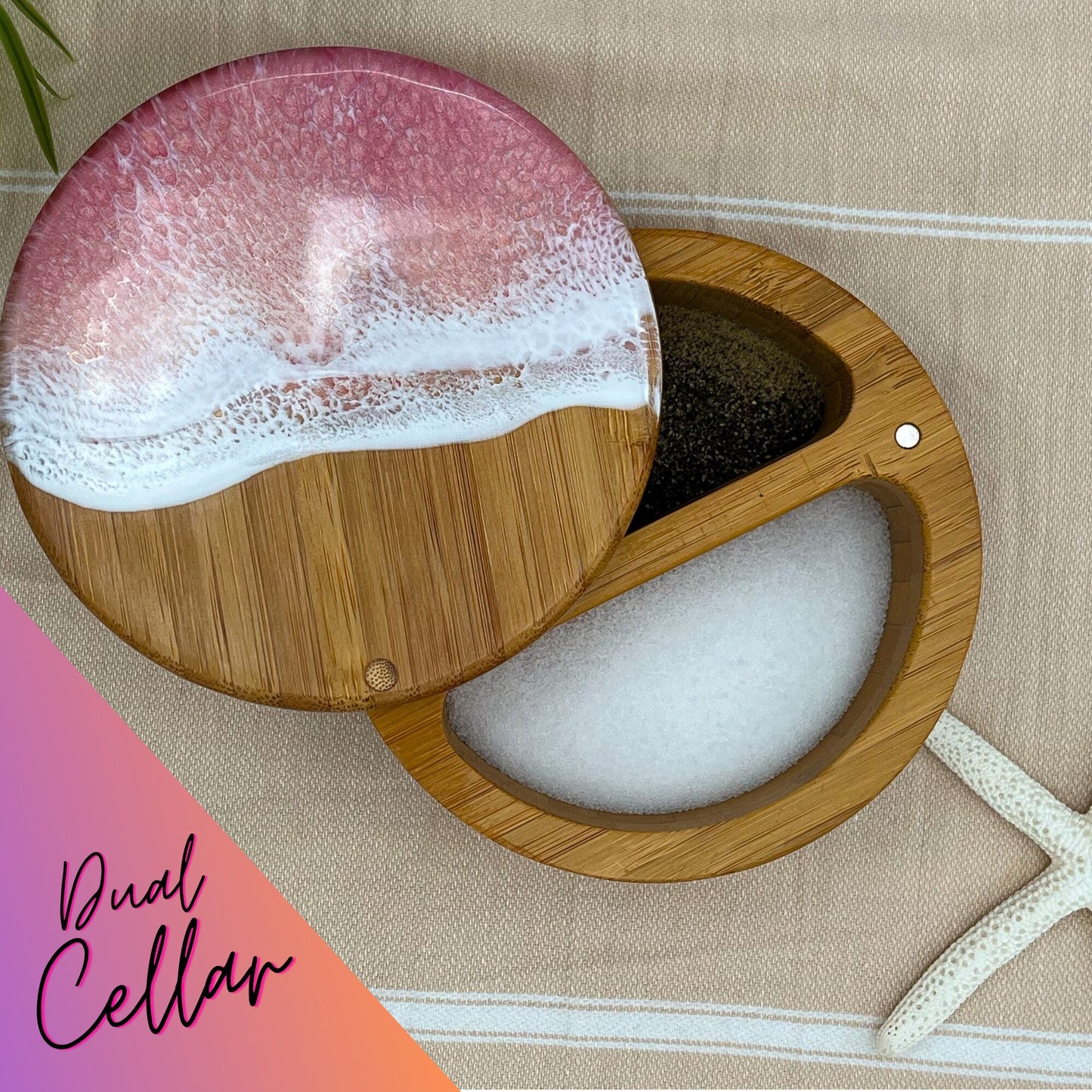 Pink Ocean Resin Bamboo Salt Cellars