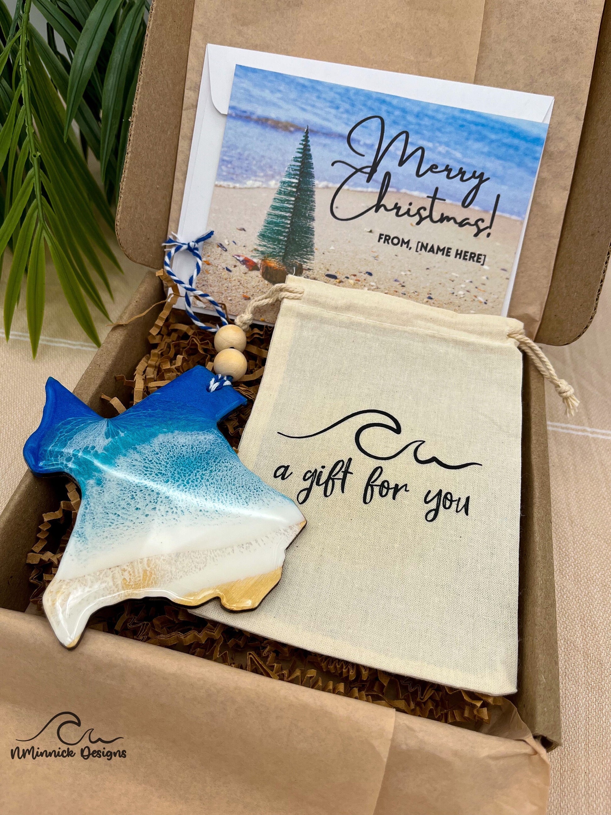 Texas Beach Ornament Gift Box with Keepsake Gift Bag and Custom Card