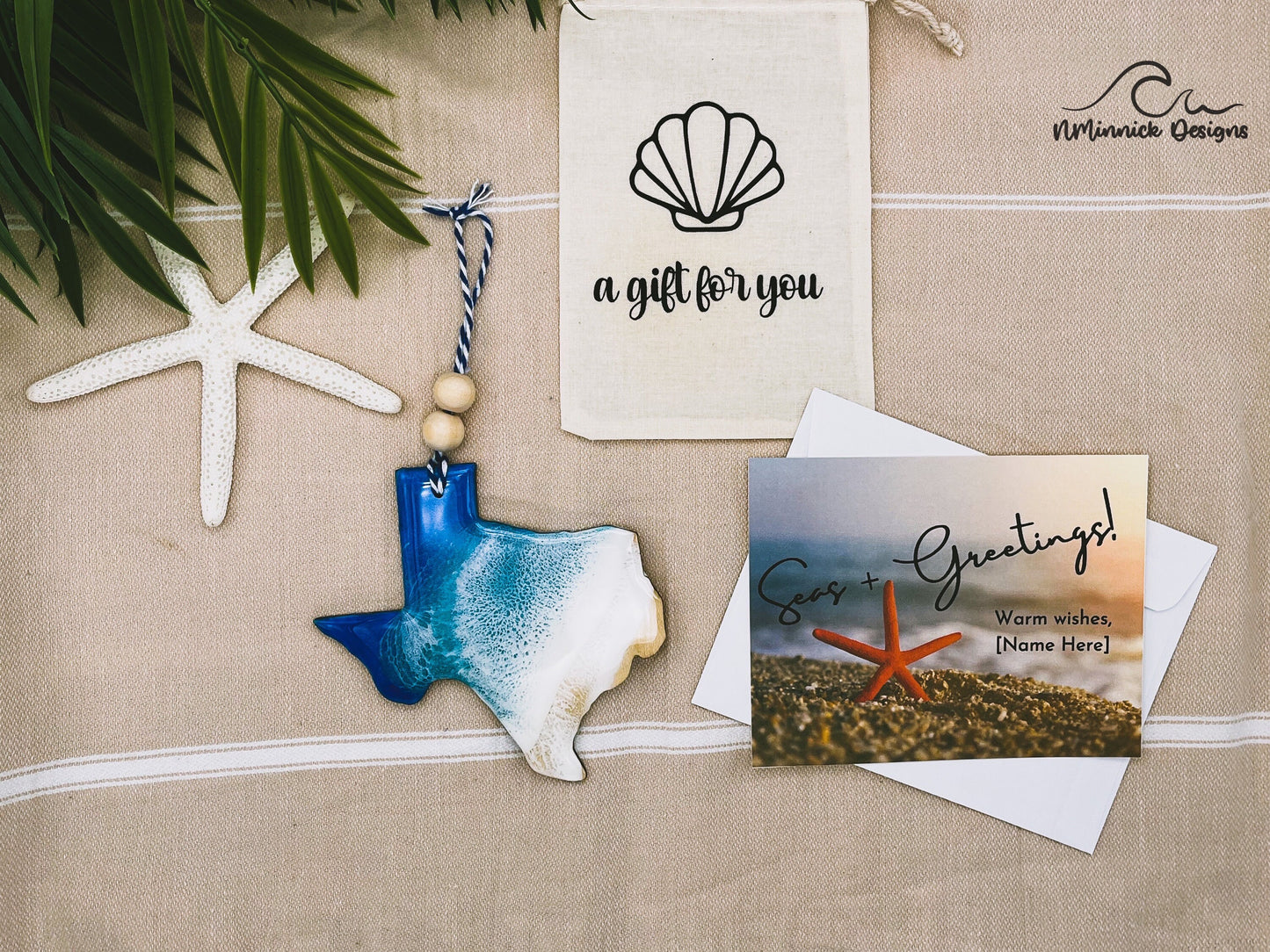 Texas Beach Ornament Gift Box with Keepsake Gift Bag and Custom Card