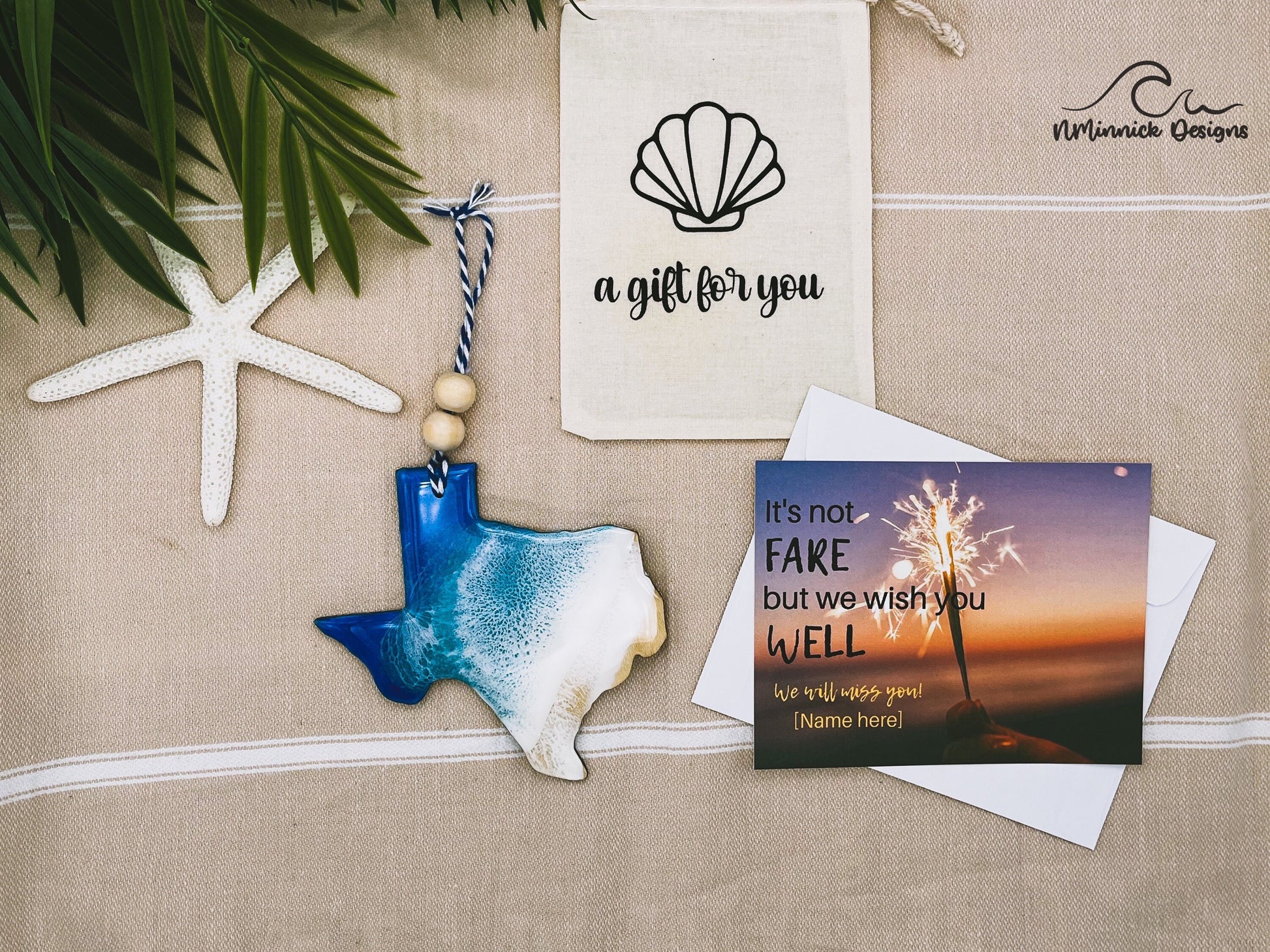 Texas Beach Ornament Gift Box with Keepsake Gift Bag and Custom Card