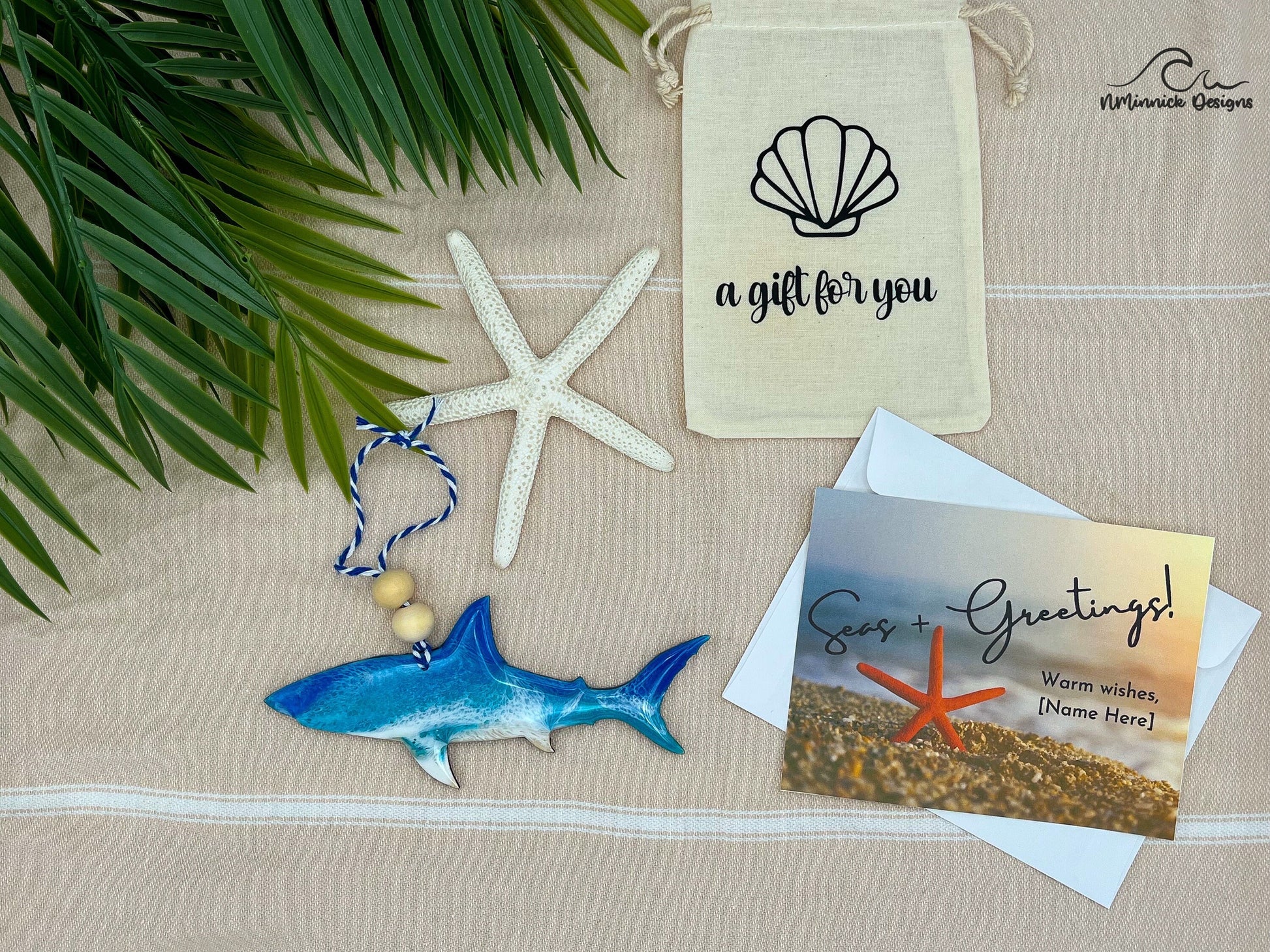 Shark Ornament Gift Box with Keepsake Ornament Gift Bag and Custom Card