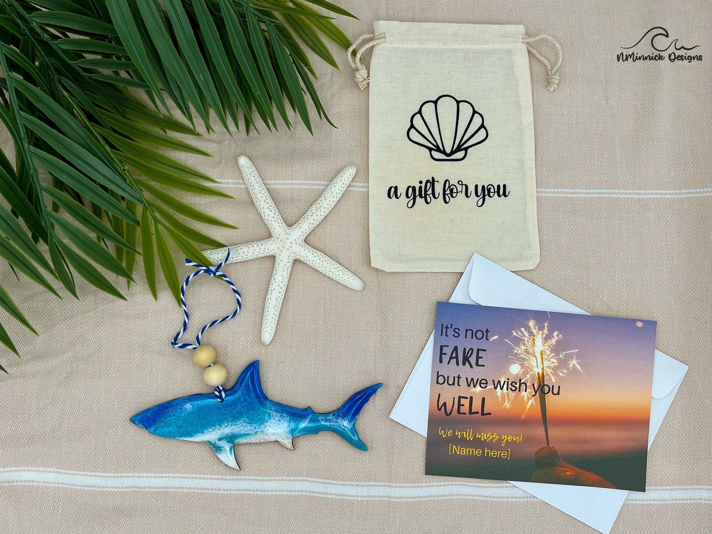 Shark Ornament Gift Box with Keepsake Ornament Gift Bag and Custom Card