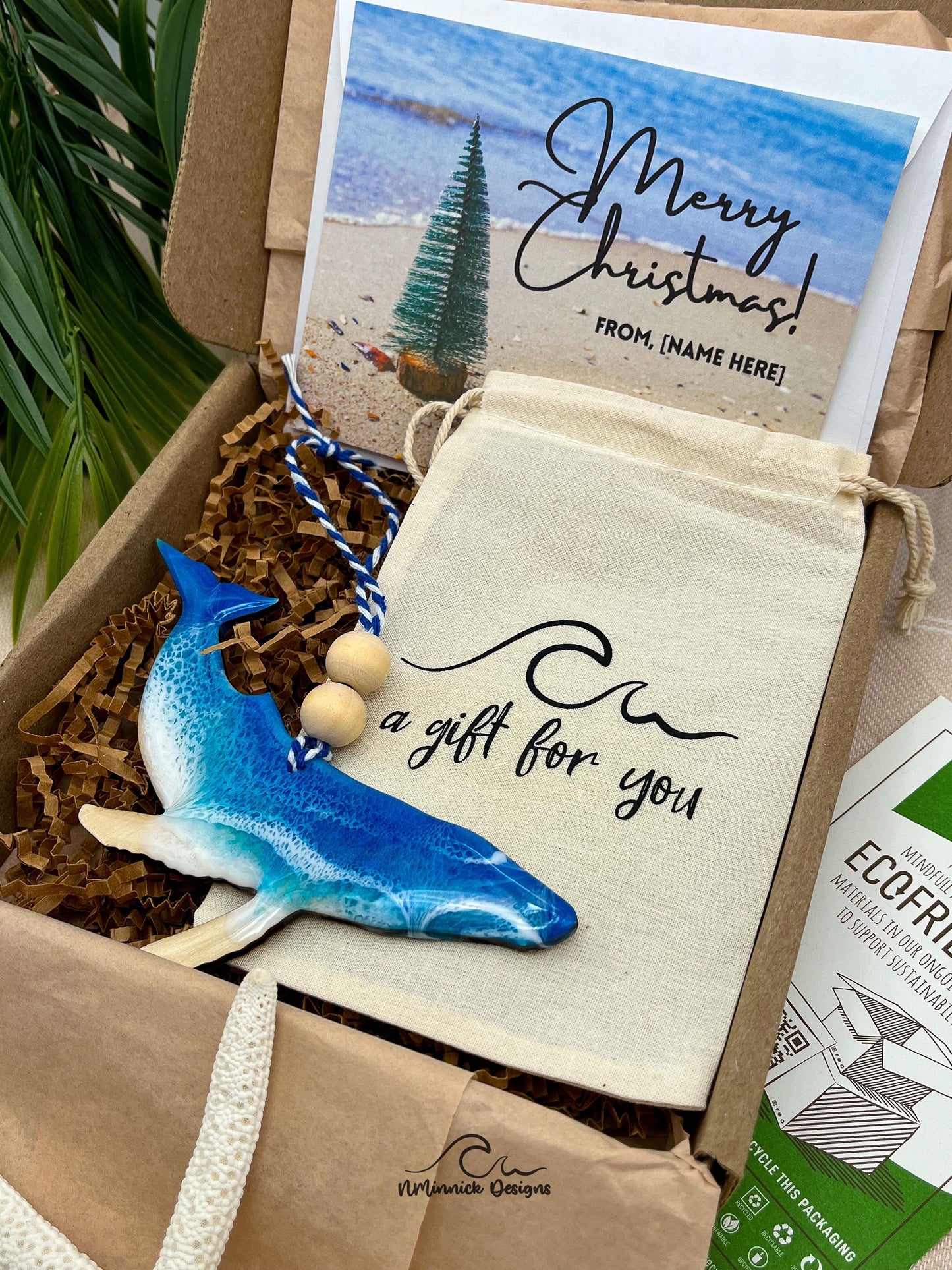 Humpback Whale Ornament Gift Box with Keepsake Ornament Gift Bag and Custom Card