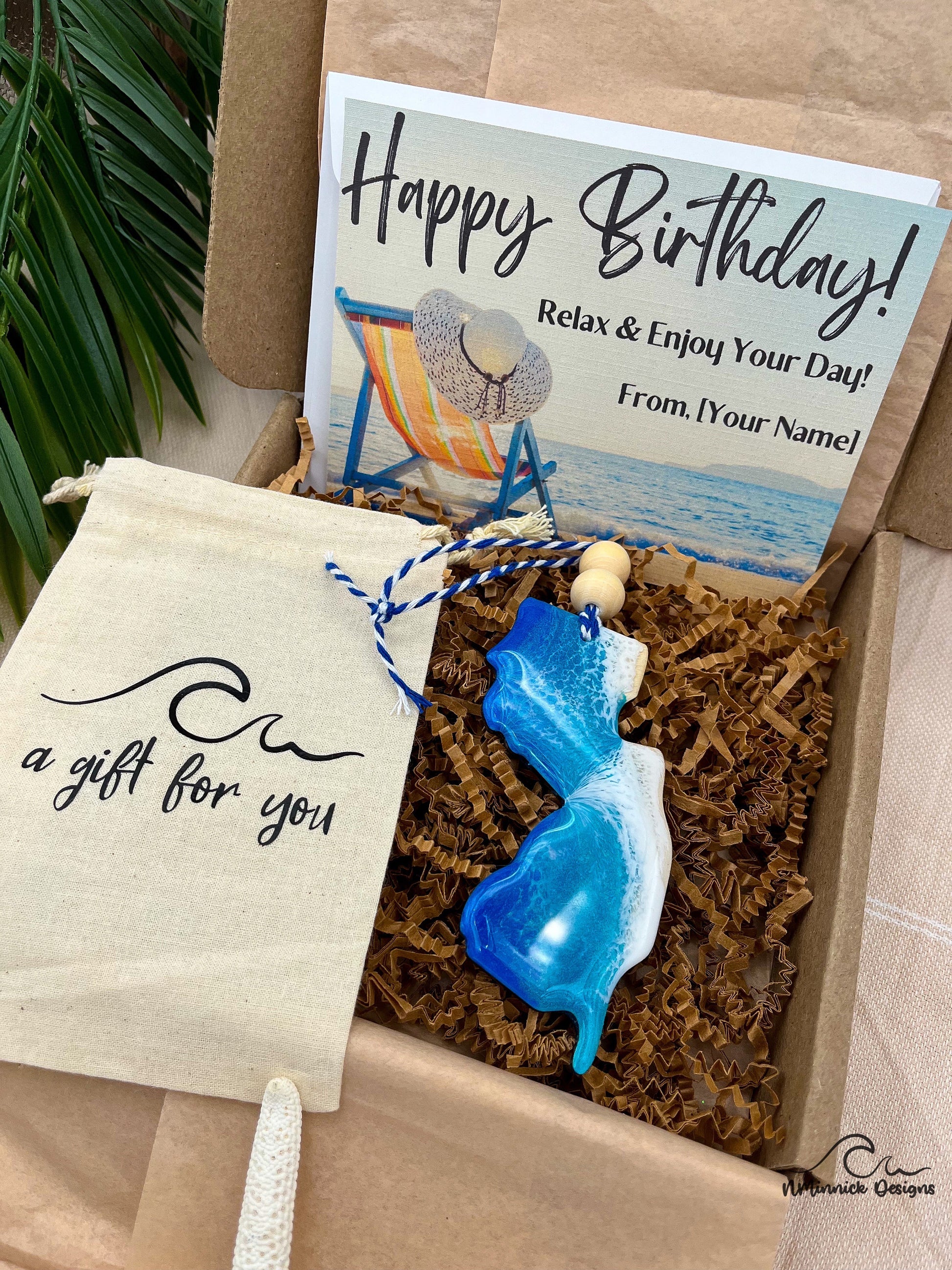 New Jersey Beach Ornament Gift Box with Keepsake Gift Bag and Custom Card