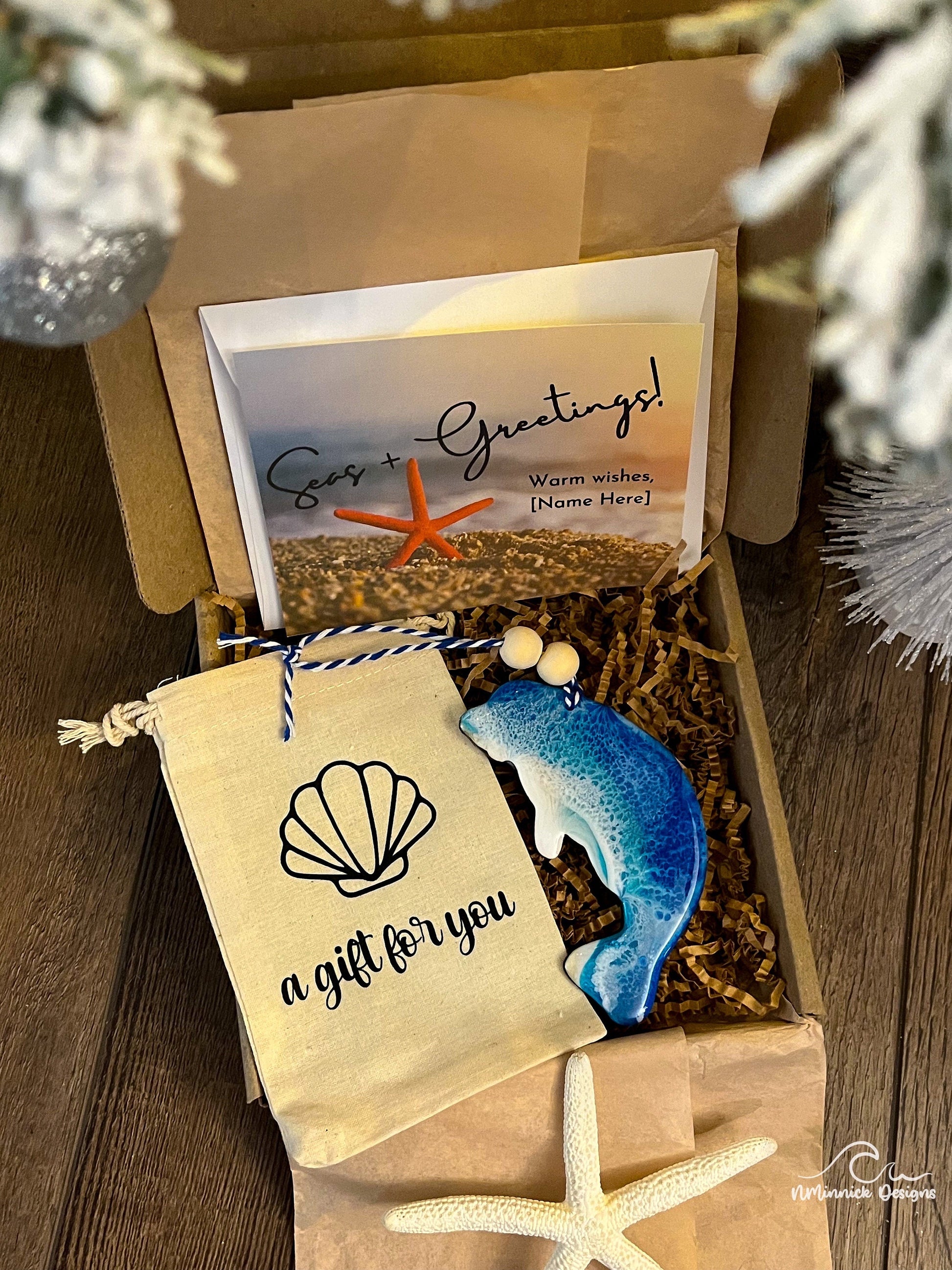 Manatee Ornament Gift Box with Keepsake Ornament Gift Bag and Custom Card