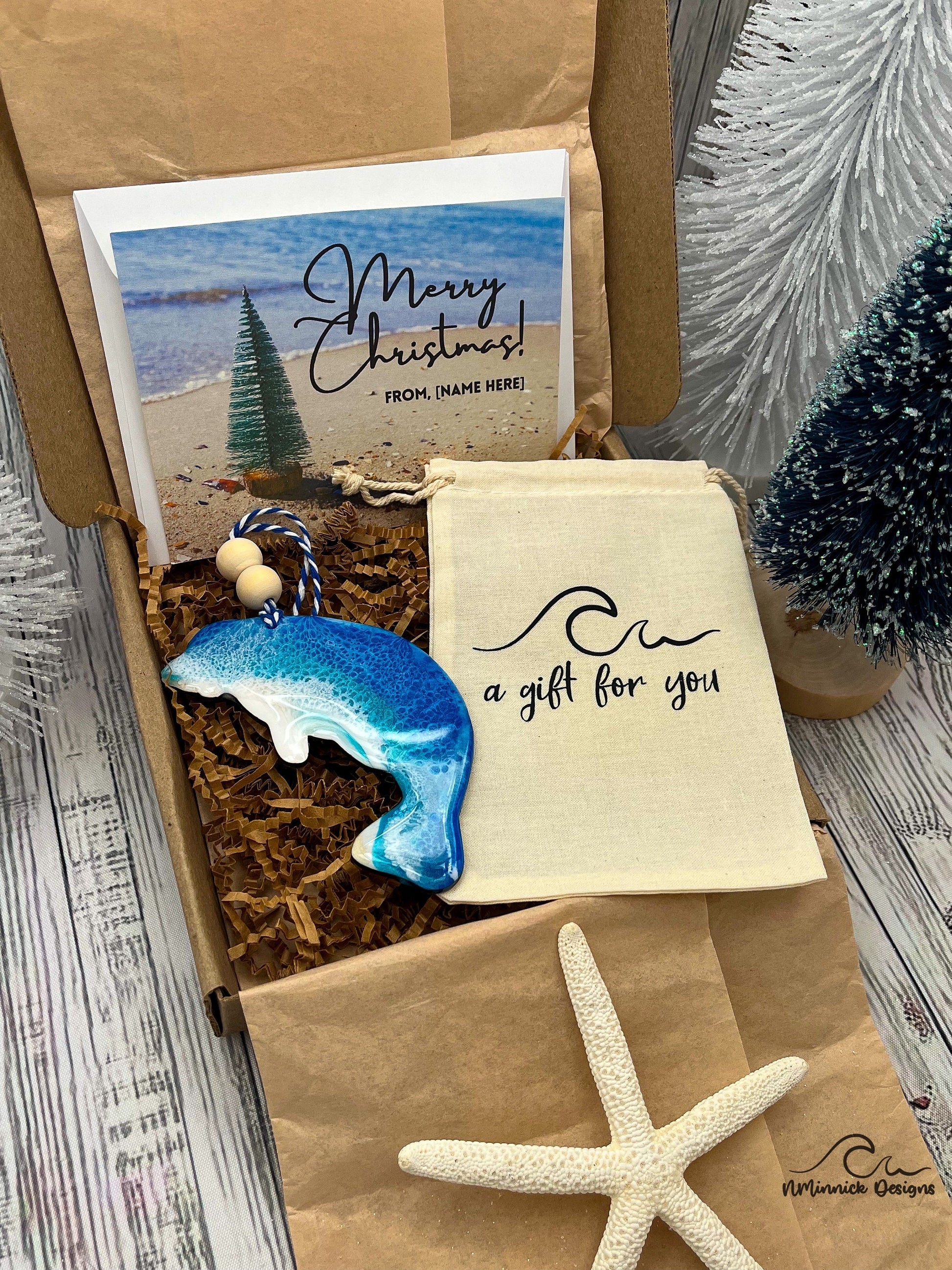 Manatee Ornament Gift Box with Keepsake Ornament Gift Bag and Custom Card