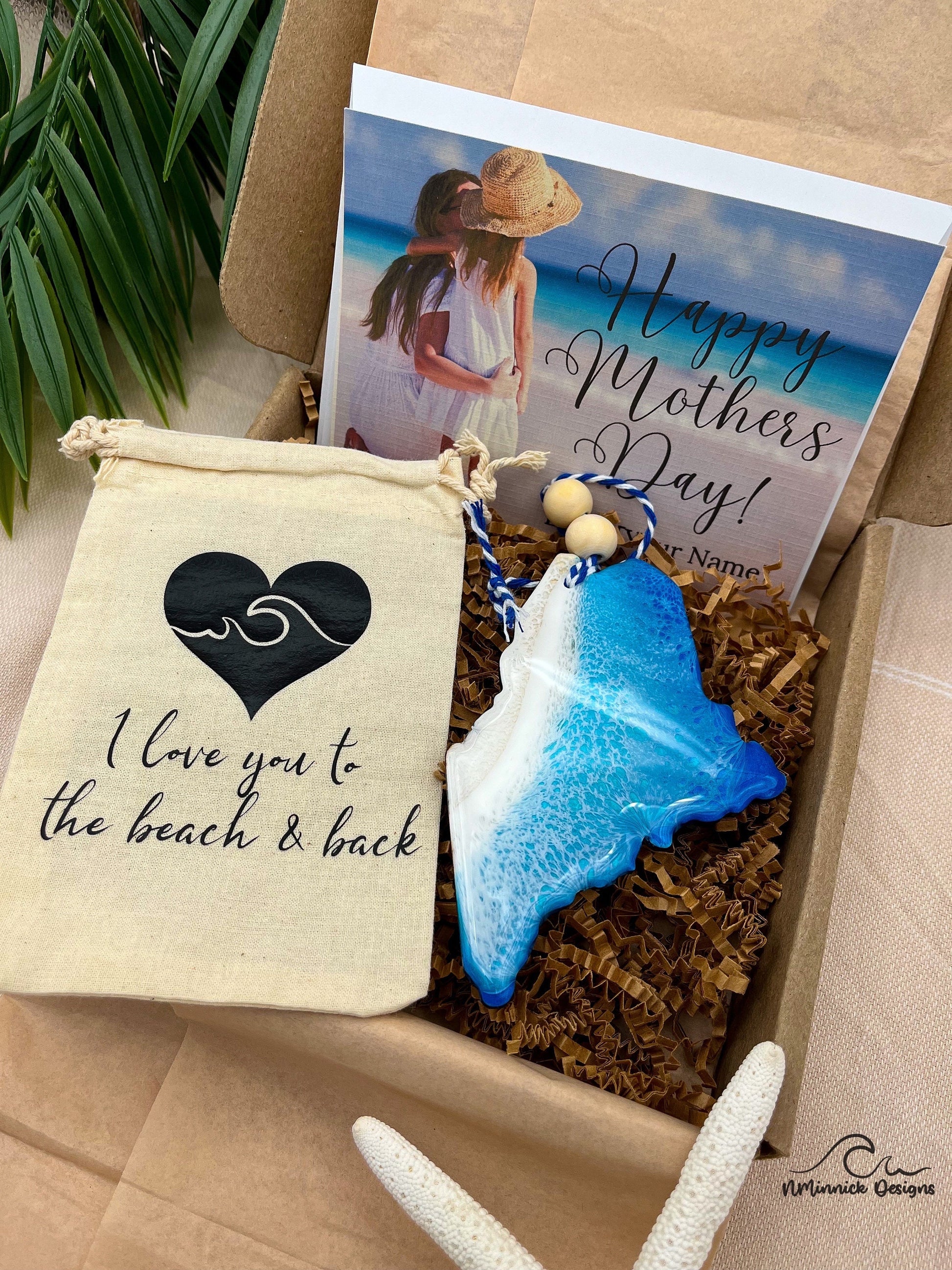 Maine Beach Ornament Gift Box with Keepsake Gift Bag and Custom Card