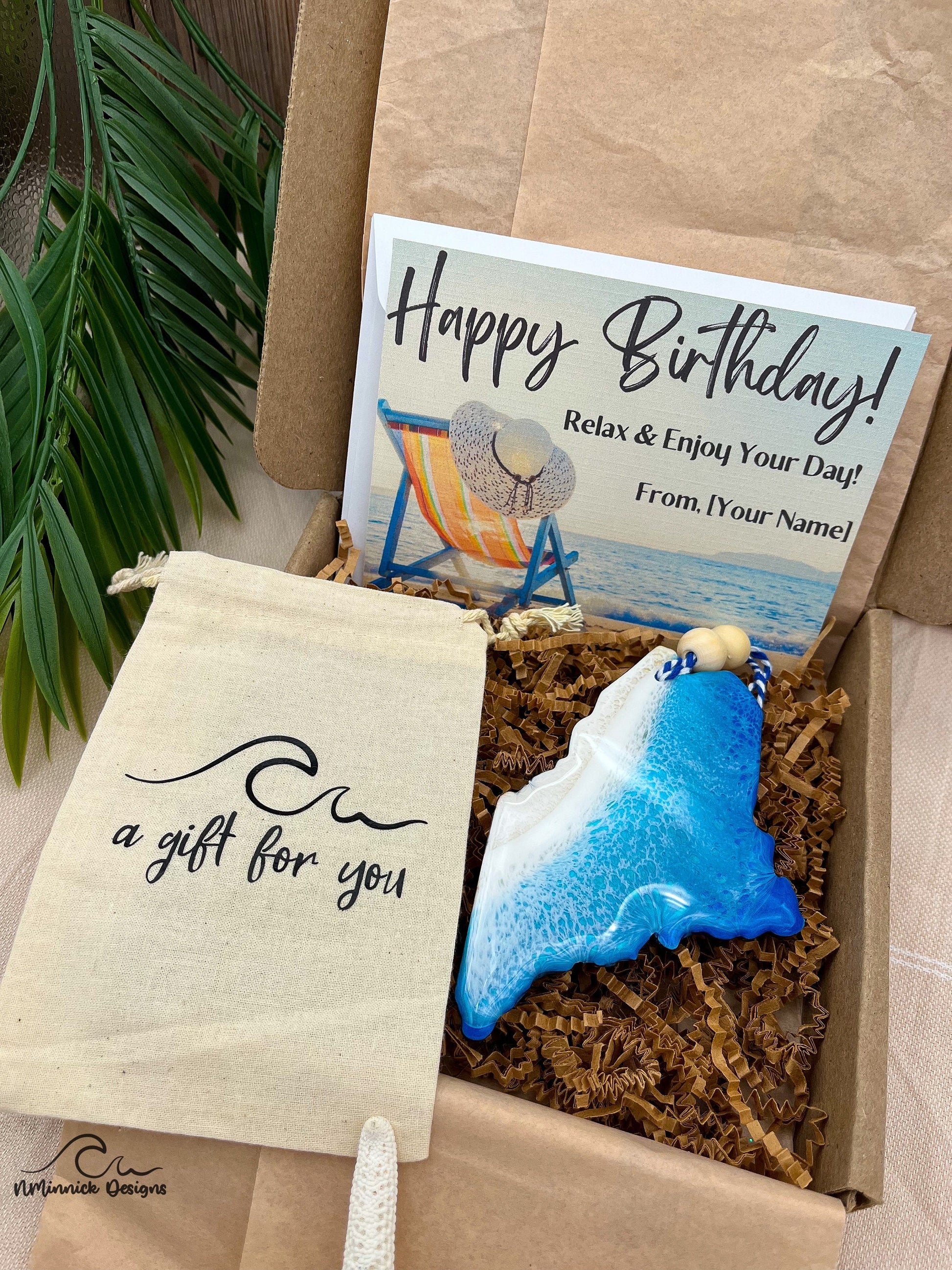 Maine Beach Ornament Gift Box with Keepsake Gift Bag and Custom Card