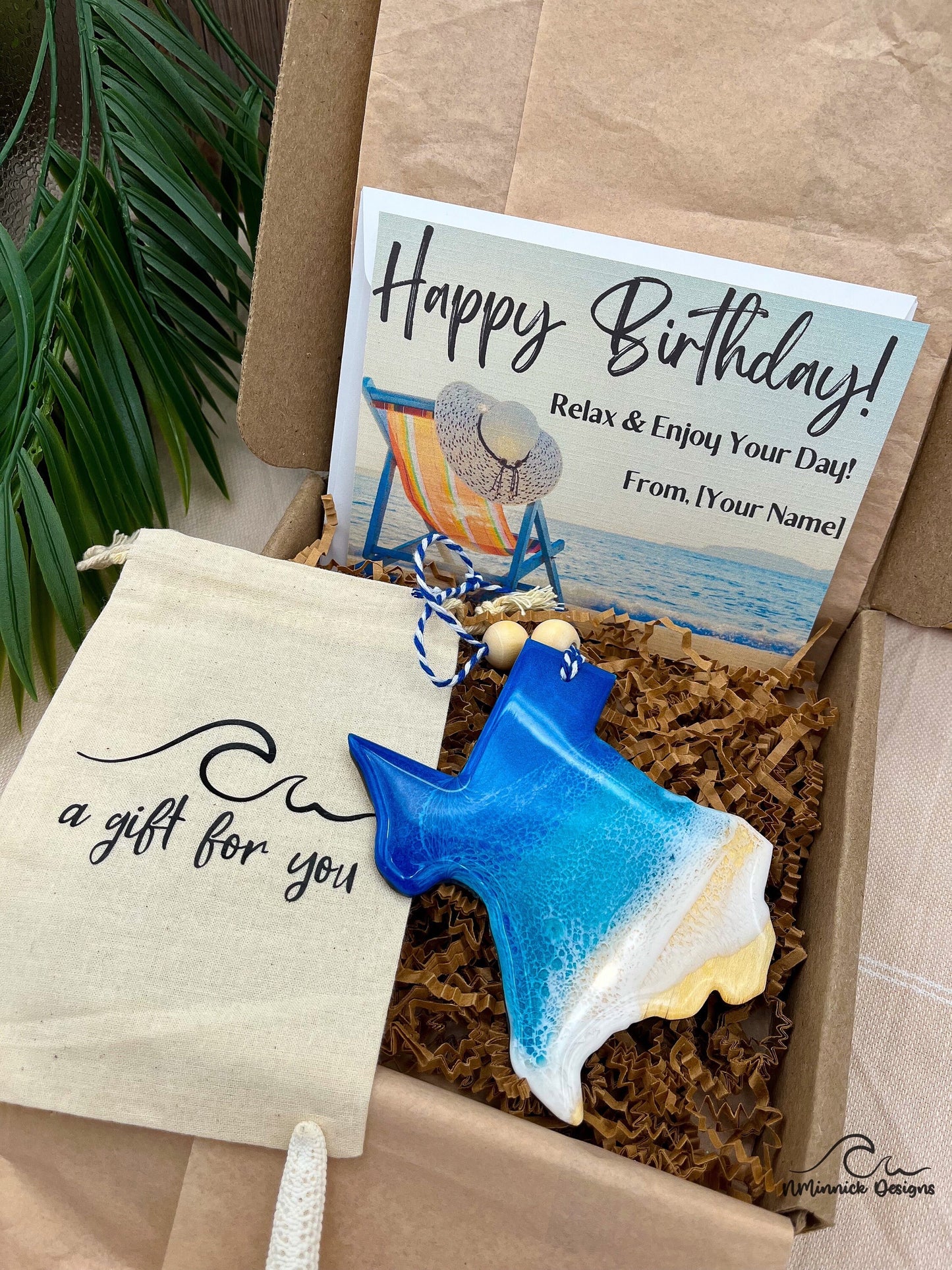 Texas Beach Ornament Gift Box with Keepsake Gift Bag and Custom Card