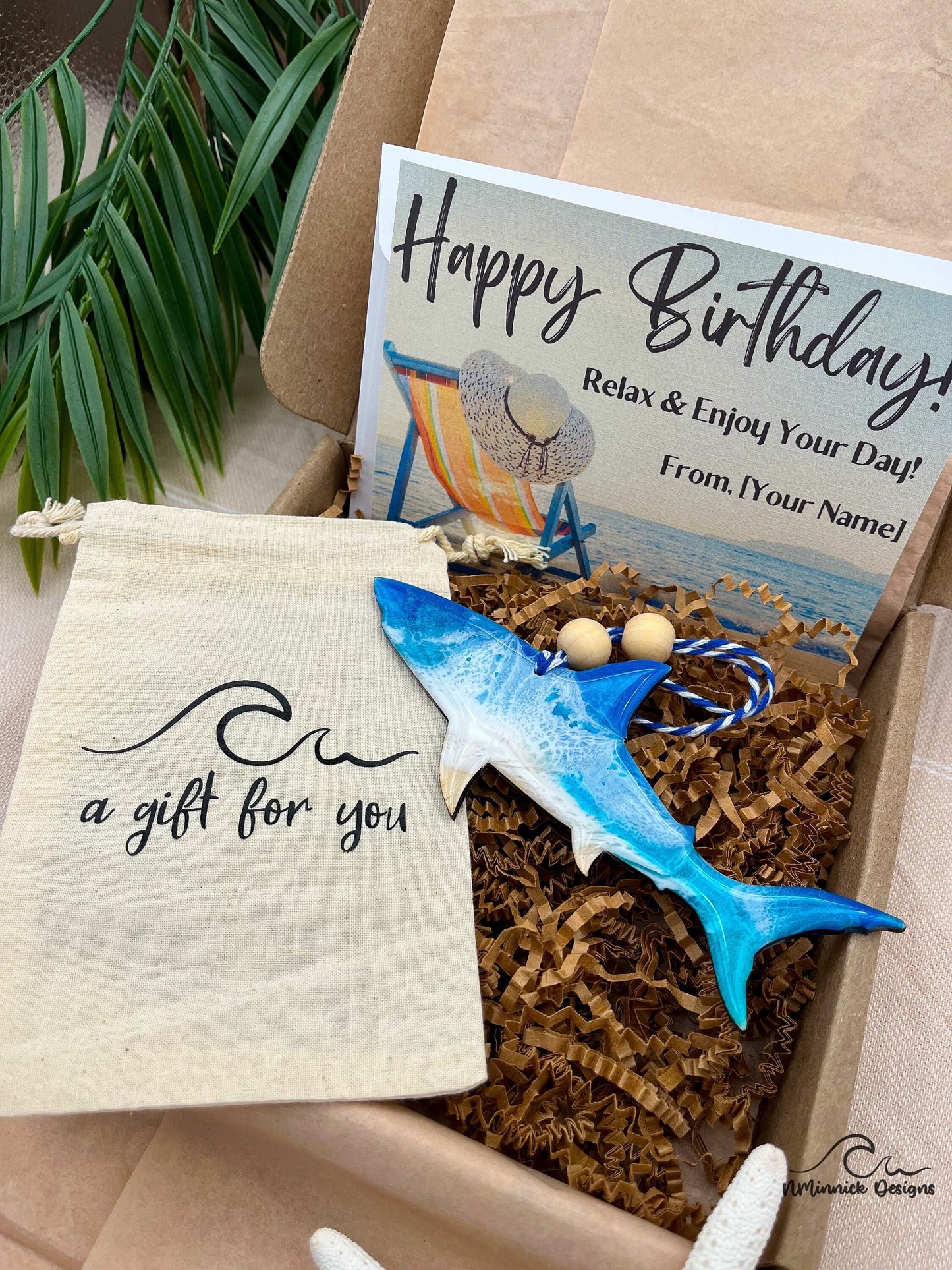 Shark Ornament Gift Box with Keepsake Ornament Gift Bag and Custom Card