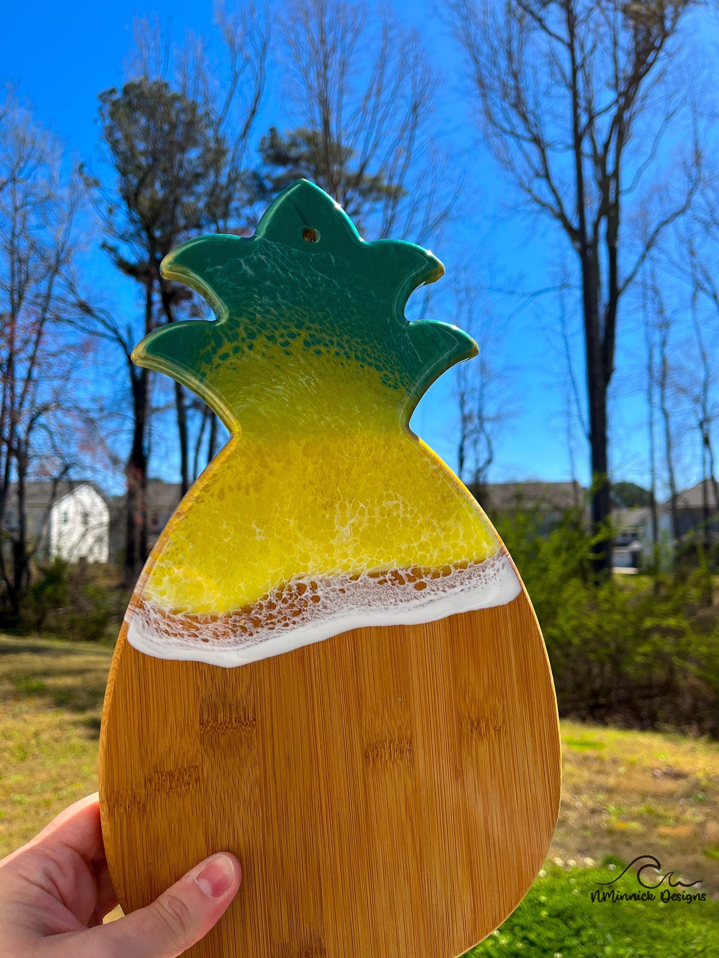 Pineapple Serving Board with Traditional Green and Yellow Pineapple Colors, Pineapple Decor, Pineapple Gifts, Tropical Decor