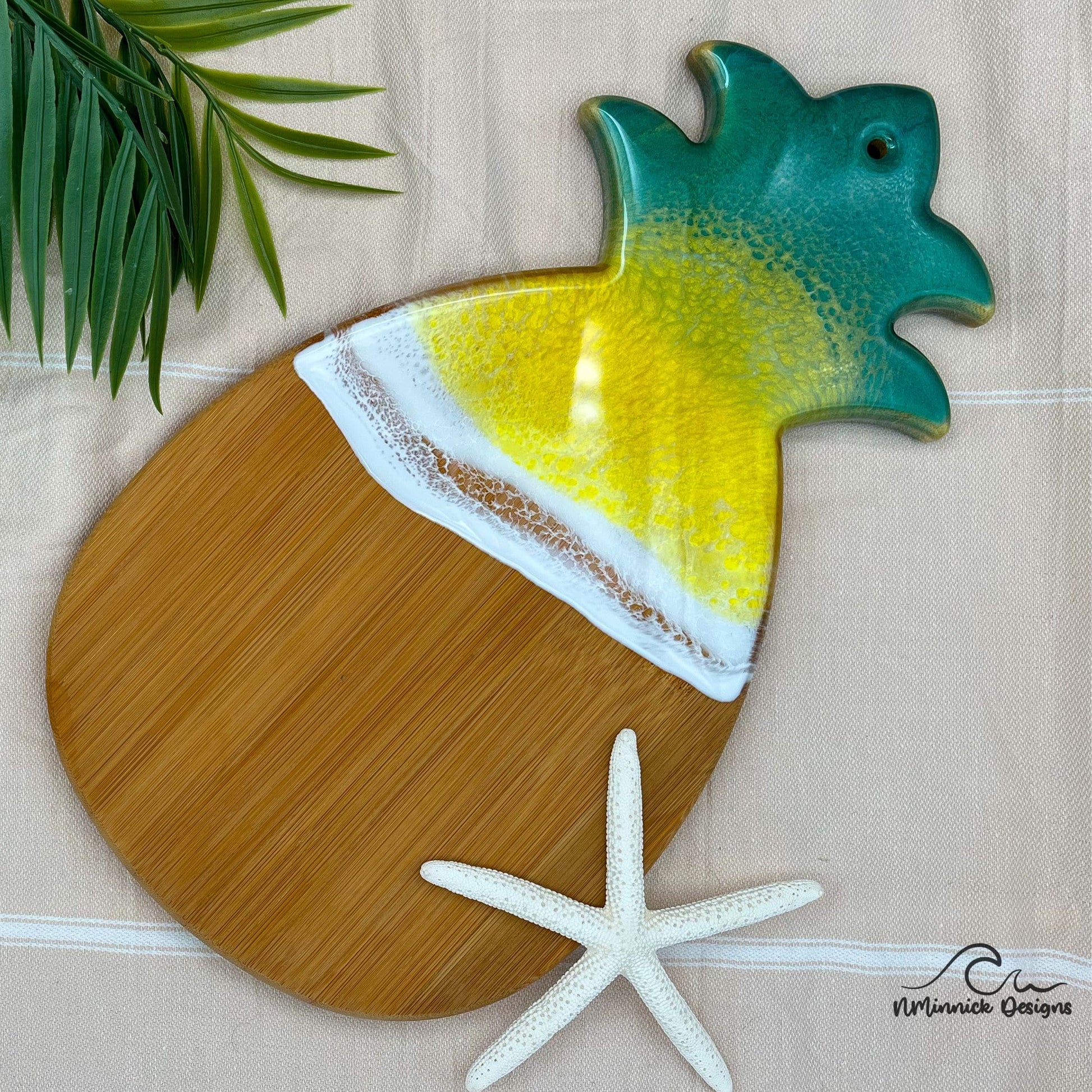 Pineapple Serving Board with Traditional Green and Yellow Pineapple Colors, Pineapple Decor, Pineapple Gifts, Tropical Decor