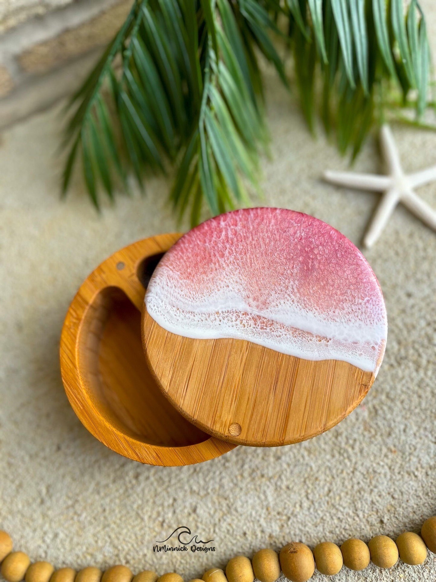 Pink Ocean Resin Bamboo Salt Cellars