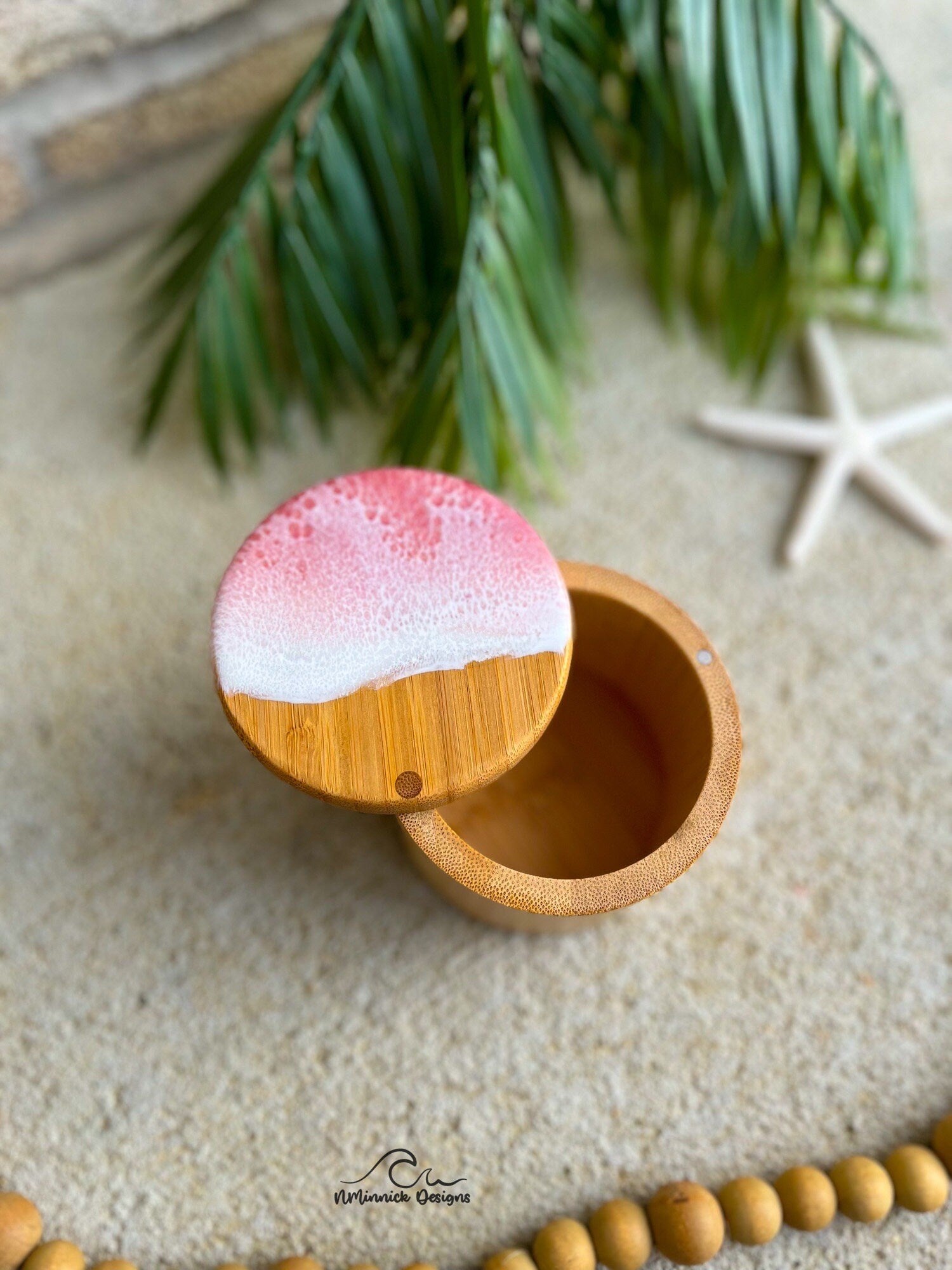 Pink Ocean Resin Bamboo Salt Cellars