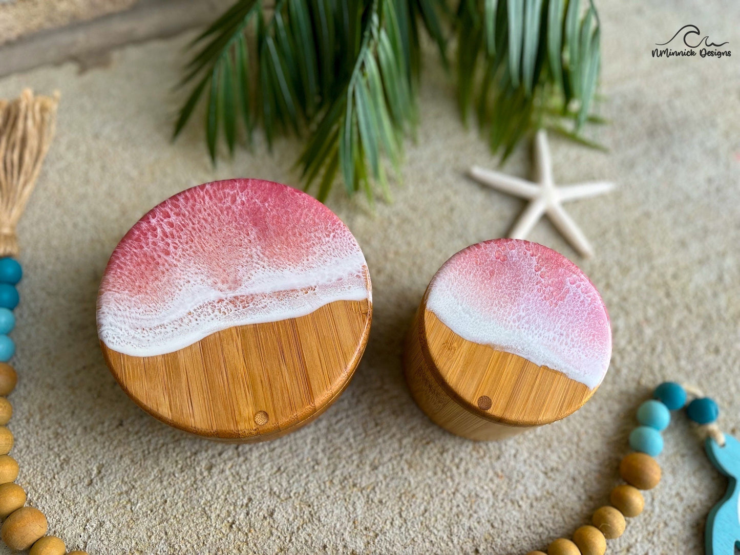 Pink Ocean Resin Bamboo Salt Cellars