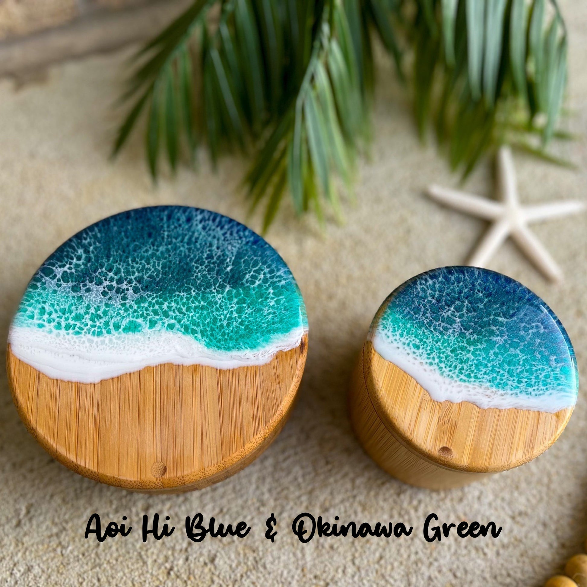 Dual Bamboo Salt and Pepper Holder with Ocean Resin Art