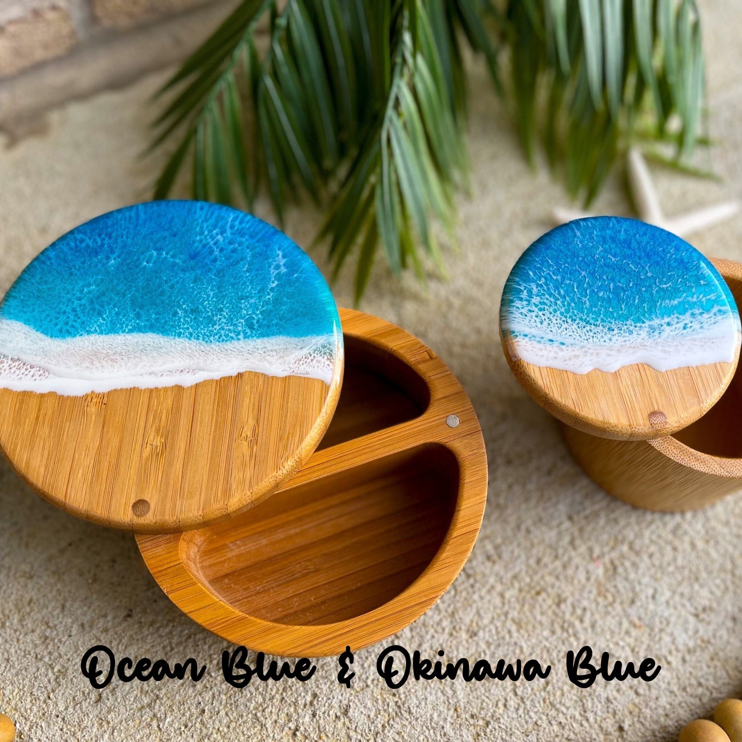 Dual Bamboo Salt and Pepper Holder with Ocean Resin Art