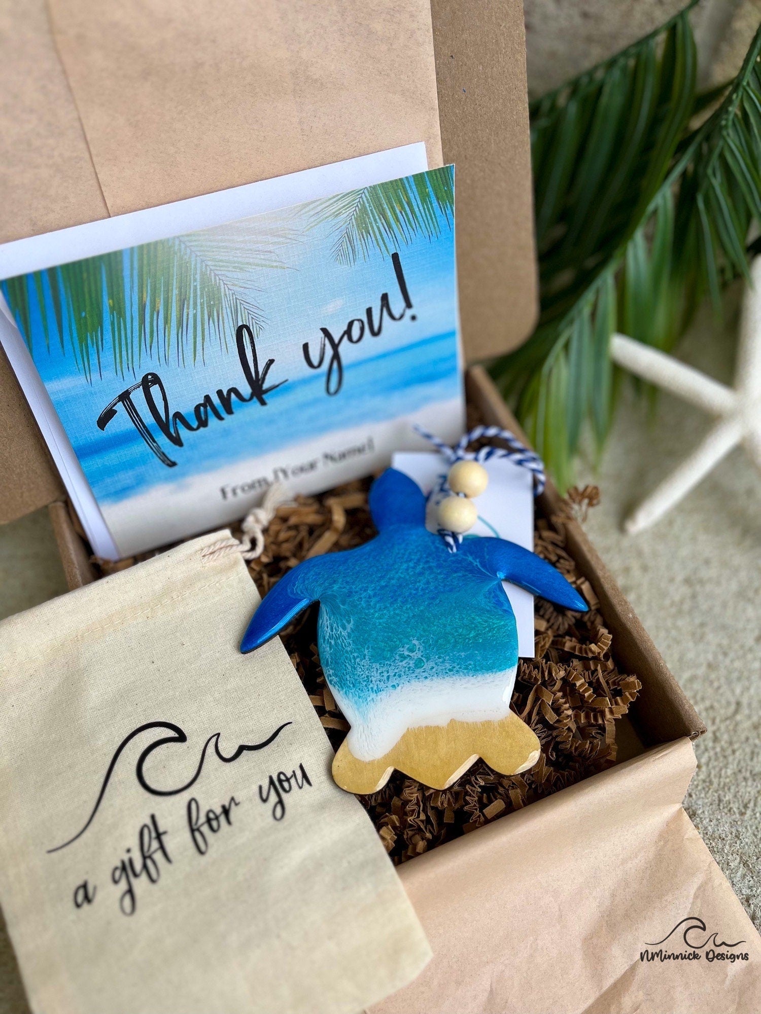 Sea Turtle Ornament Gift Box with Keepsake Gift Bag and Custom Card