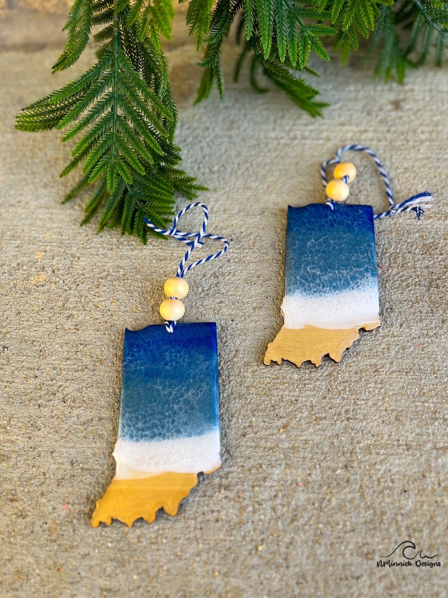 Indiana State Lake Ornament, Wood and Resin Christmas Ornament, Lake Decor, Housewarming Gift, Resin Art