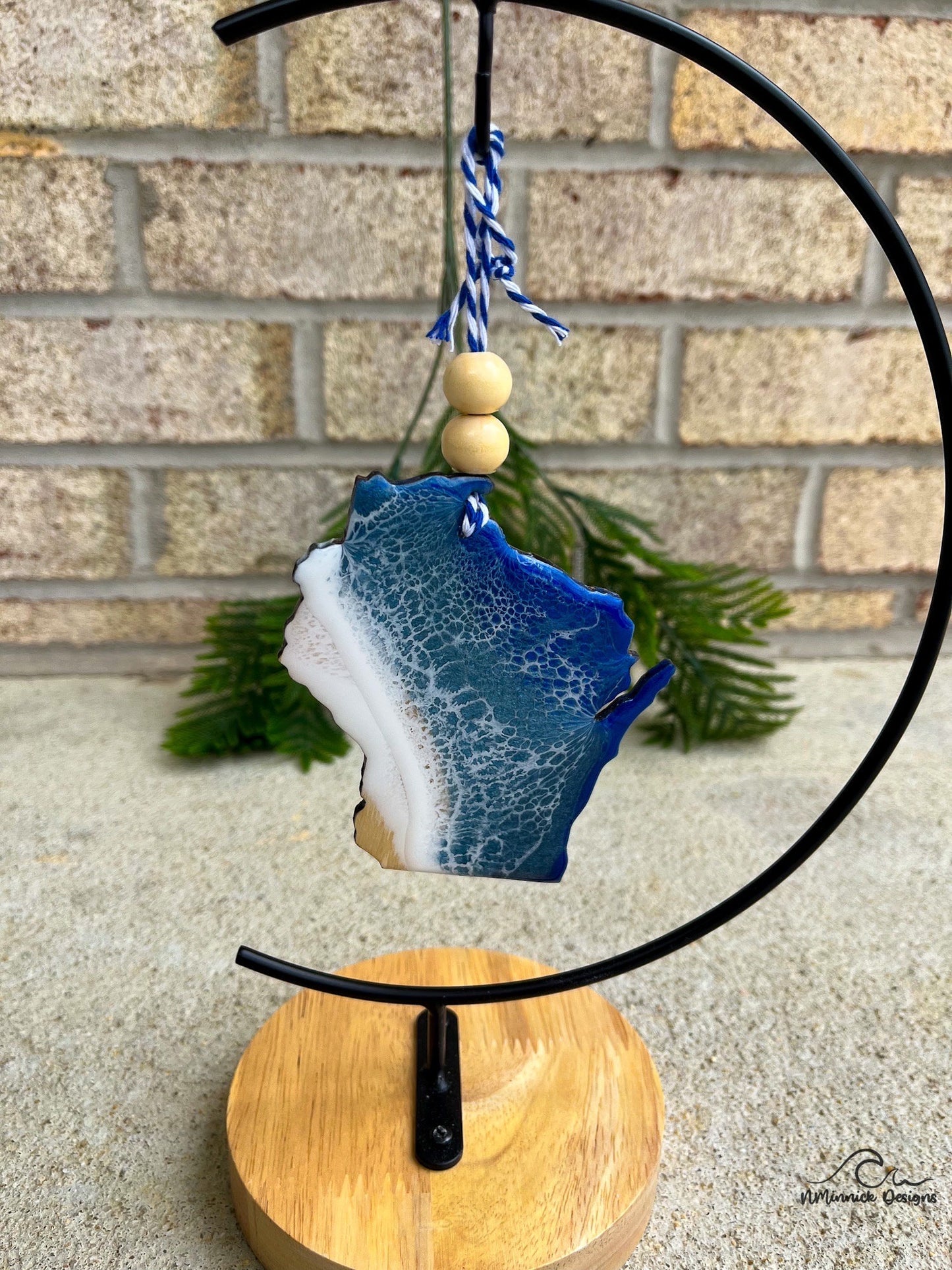 Wisconsin Lake Ornament, Wood and Resin, Handmade Gift, Lake Decor, Housewarming Gift, Christmas Ornament, Resin Art