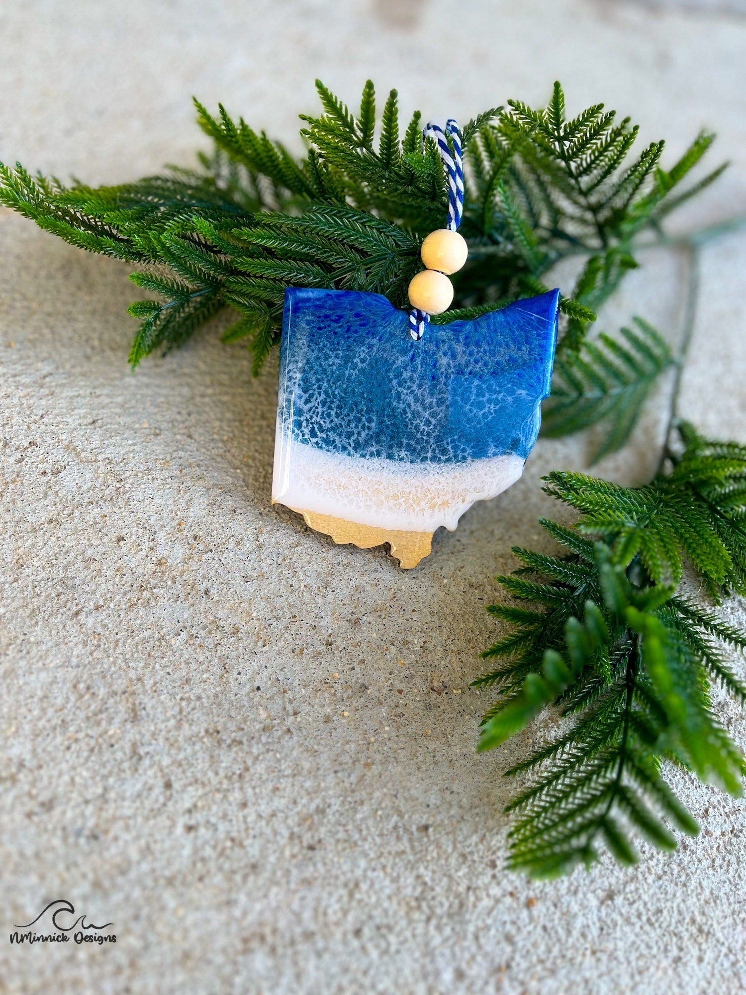 Ohio State Lake Resin Ornament, Handmade Christmas Ornaments, Wood and Resin, Lake House Decor, Lake Erie, Secret Santa Gift, Realtor Gifts