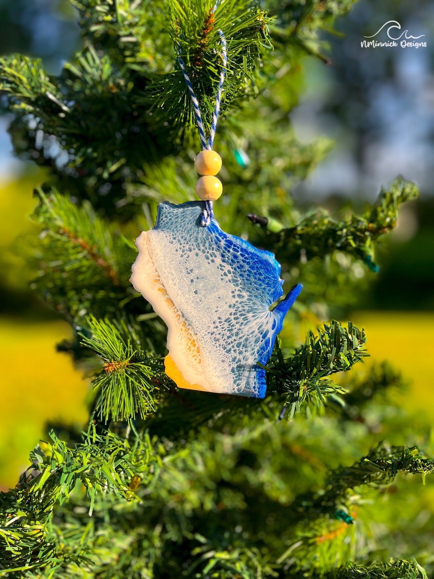 Wisconsin Lake Ornament, Wood and Resin, Handmade Gift, Lake Decor, Housewarming Gift, Christmas Ornament, Resin Art