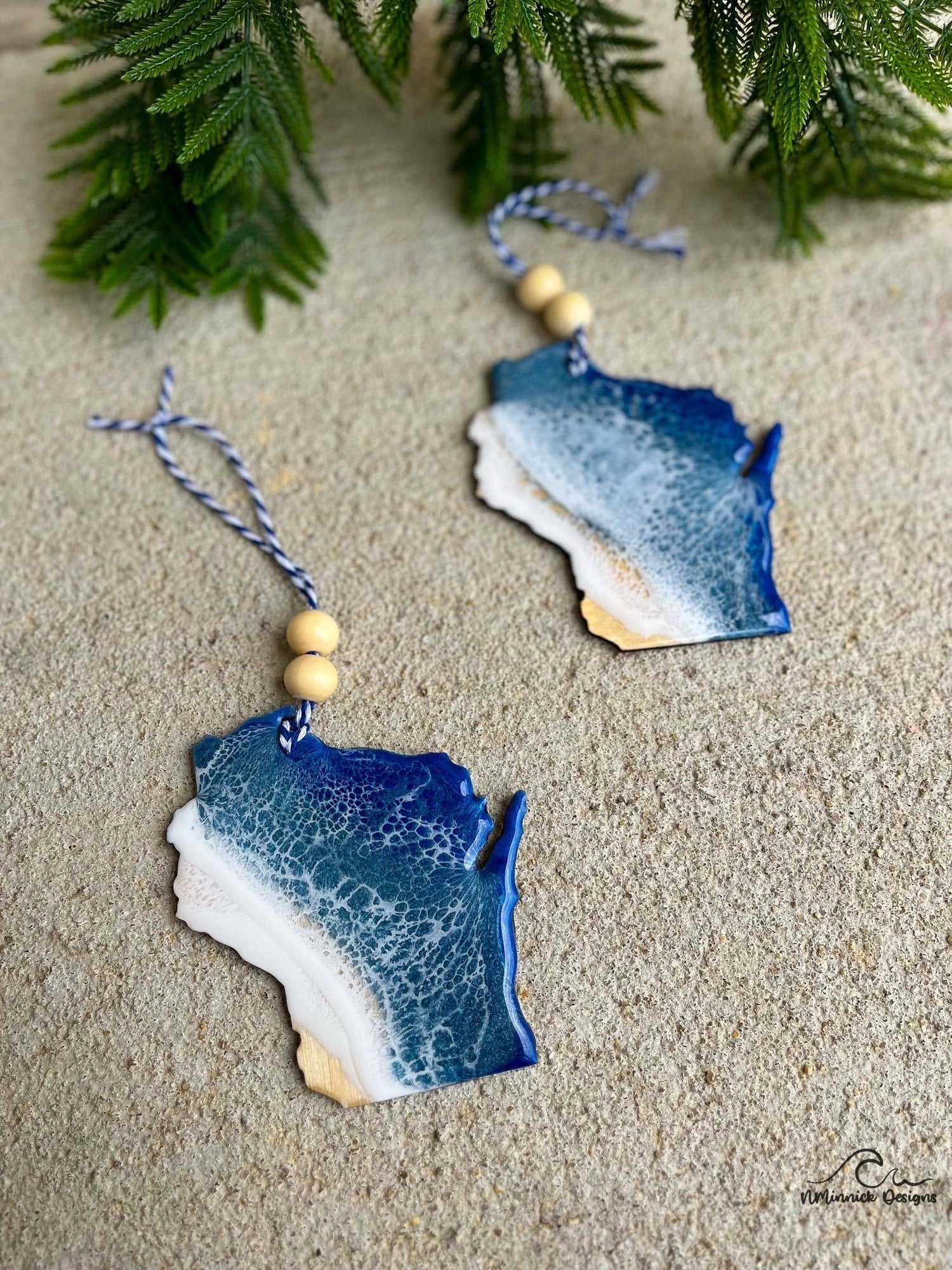 Wisconsin Lake Ornament, Wood and Resin, Handmade Gift, Lake Decor, Housewarming Gift, Christmas Ornament, Resin Art