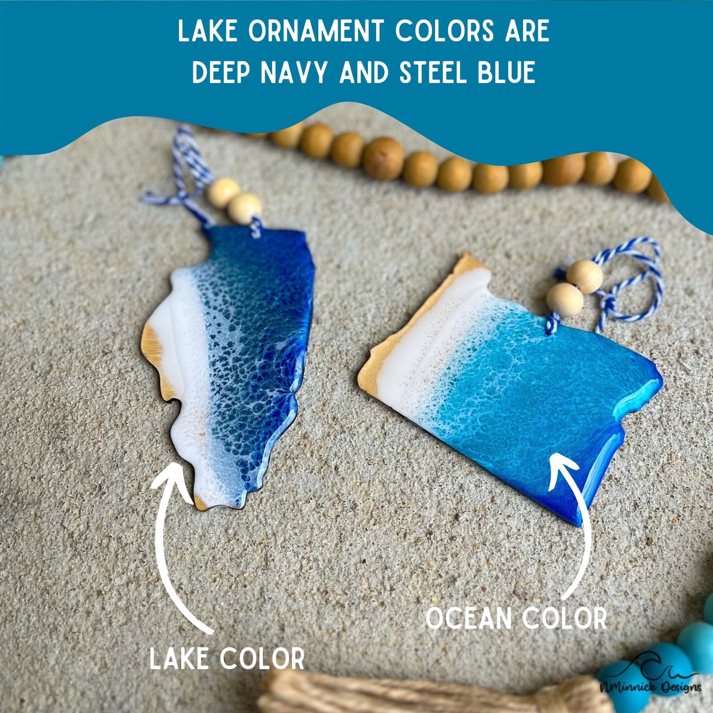 Illinois Lake Resin Ornament, Handmade Christmas Ornaments, Wood and Resin, Lake Life, Unique State Gift