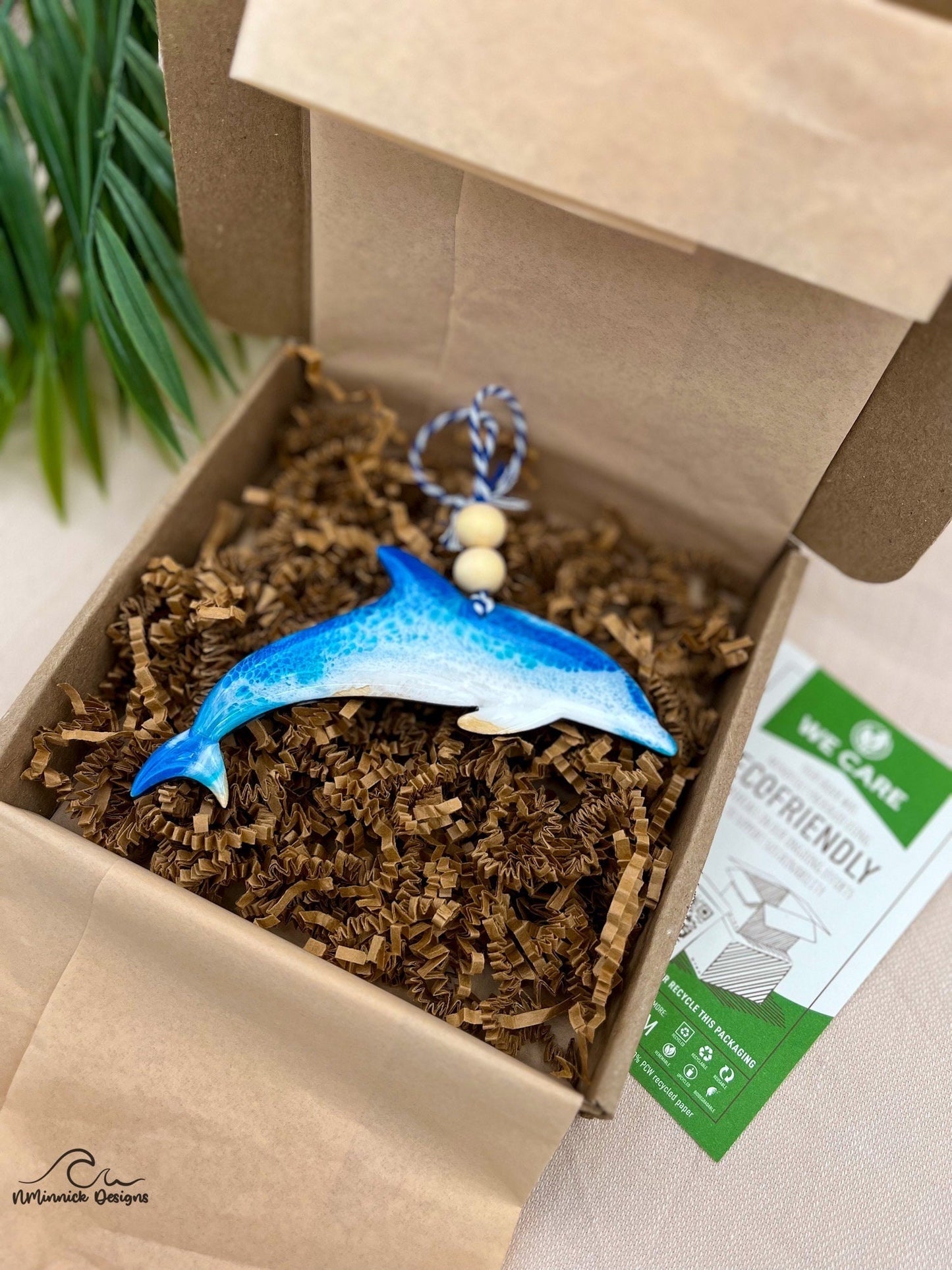 Dolphin Ocean Resin Ornament, Dolphin Decor, Coastal Tree Decoration, Beach Christmas, Gift for Friend, Surf Art