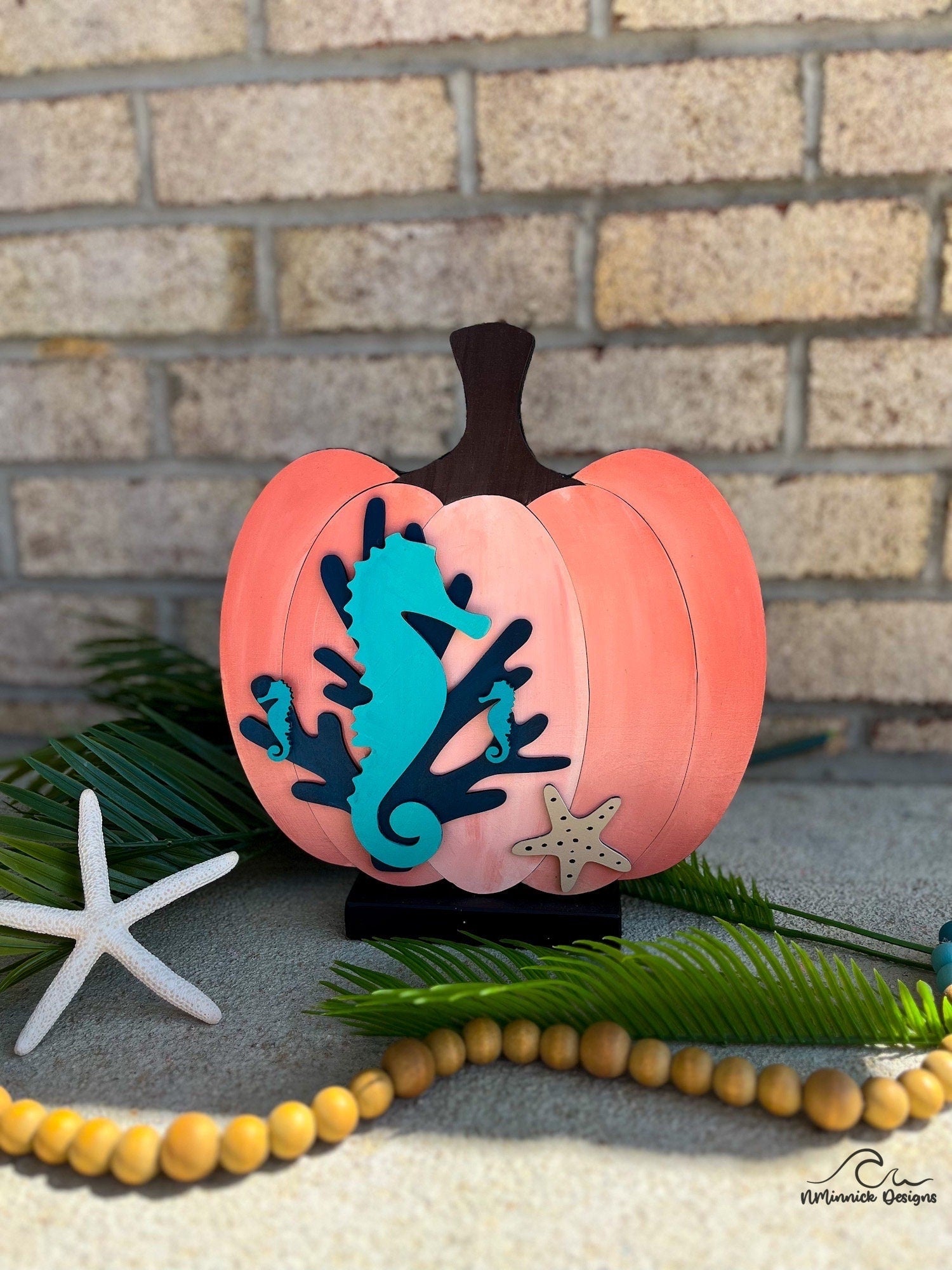 Coastal Pumpkin Fall Table Decor - Seahorse