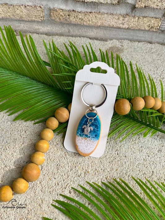 Resin Ocean Keychain with Beach Charm