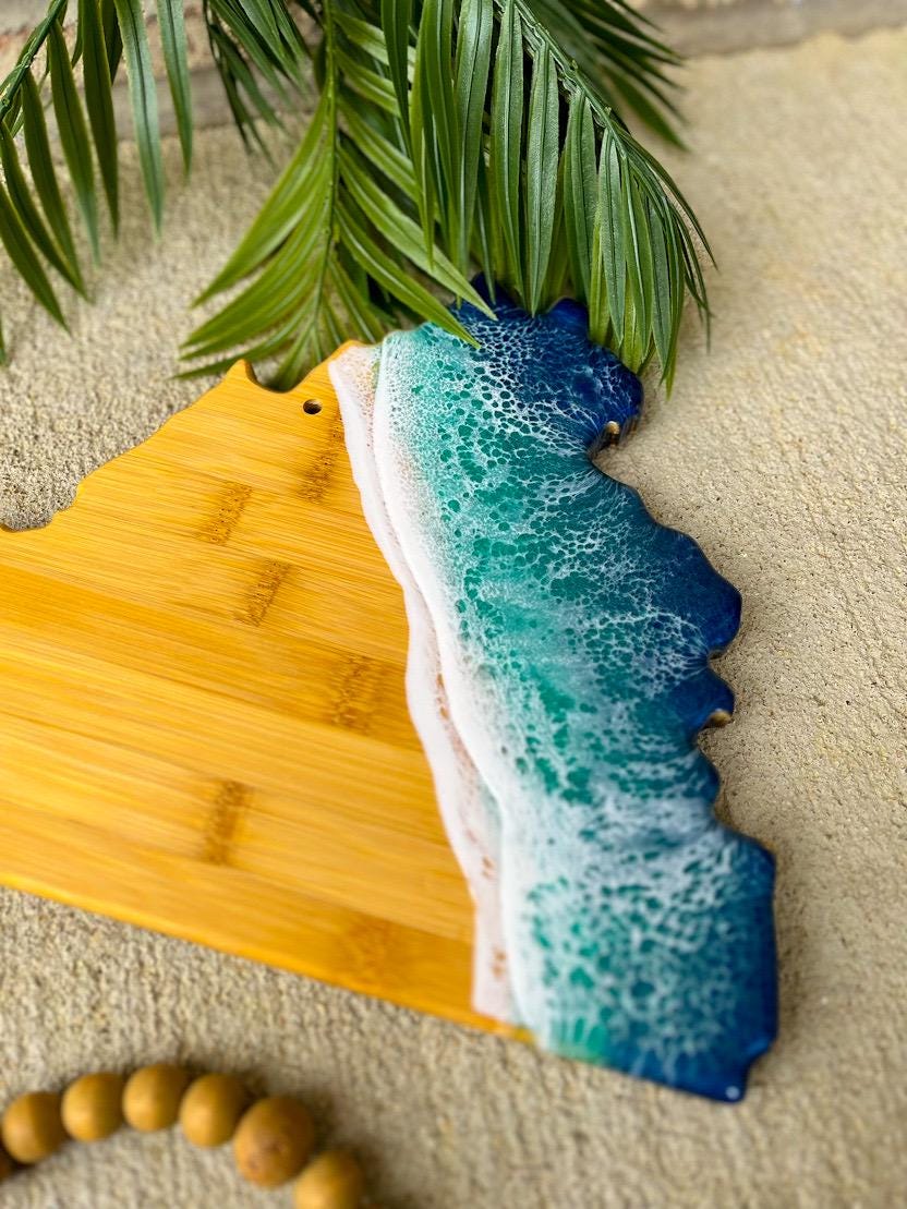 Virginia Beach Resin Bamboo Serving Board, Summer Charcuterie Board, Ocean Resin Art, Beach Gifts, Housewarming Gift