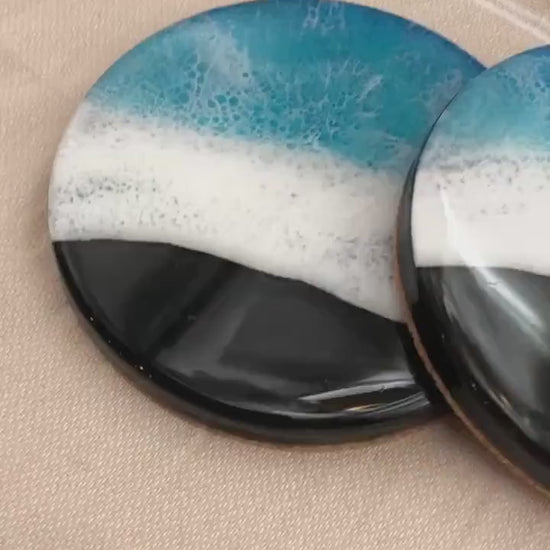 Handmade Black Sand Beach Resin Ocean Coaster Set, Ocean Coaster Set, Tropical Coasters, Beach Resin Art, Coastal Art, Birthday Gift