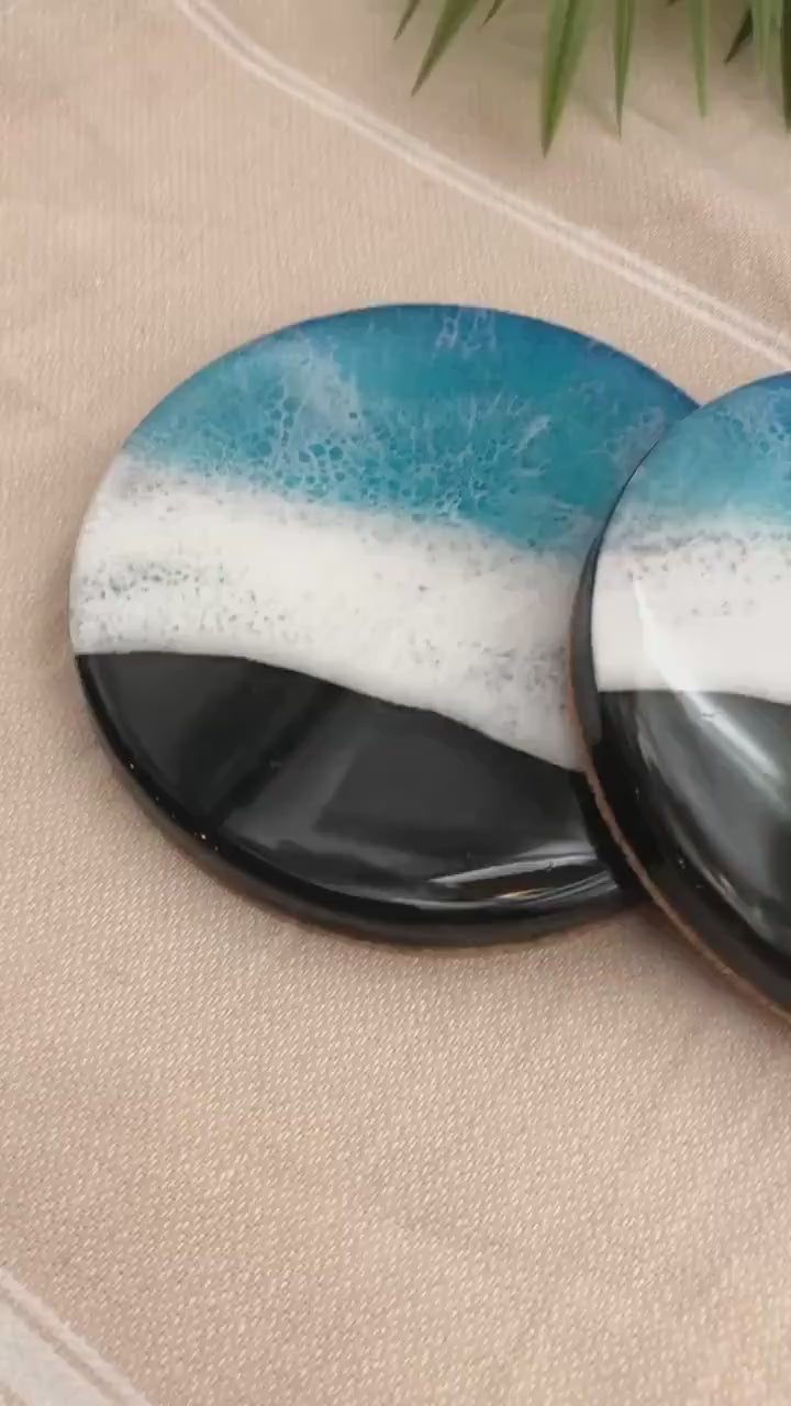 Handmade Black Sand Beach Resin Ocean Coaster Set, Ocean Coaster Set, Tropical Coasters, Beach Resin Art, Coastal Art, Birthday Gift