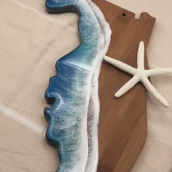 Florida Charcuterie Board, Bamboo Cutting Board, New Home Gift, Ocean Resin Serving Board, Florida Decor, Birthday Gift