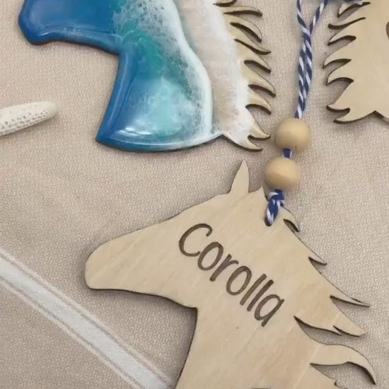 Corolla Horse Ornament, Ocean Resin Wild Horse Ornament, Laser Engraved, Outer Banks Ornament, Coastal Ornament, Corolla Ornament