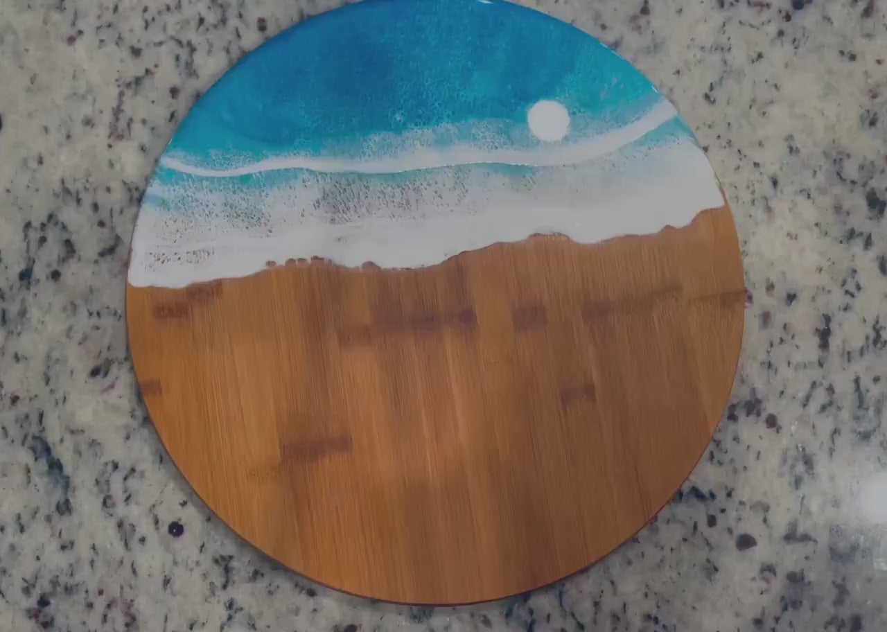 Coastal Lazy Susan, Resin Waves, Decorative Tray, Counter Organizer, Turn Table, Resin Lazy Susan, Coastal Kitchen Decor